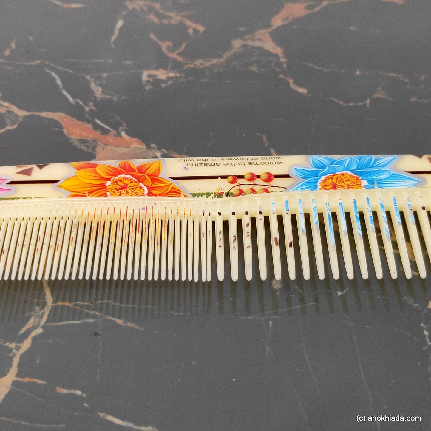 Anokhi Ada Plastic Floral Print Comb, 9-inch, Yellow (Comb-029)