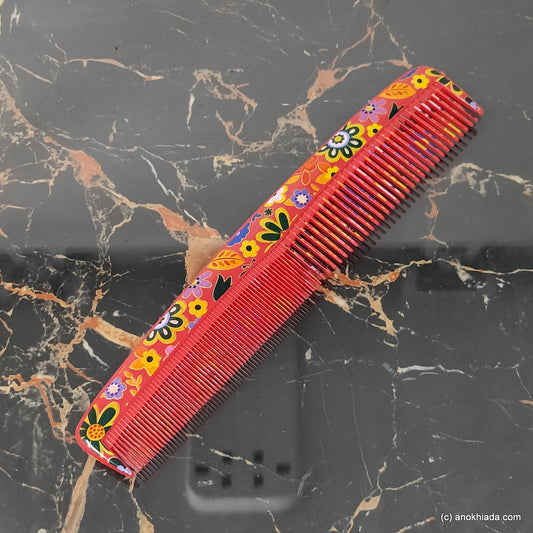 Anokhi Ada Plastic Floral Print Comb, 9-inch, Red (Comb-031)