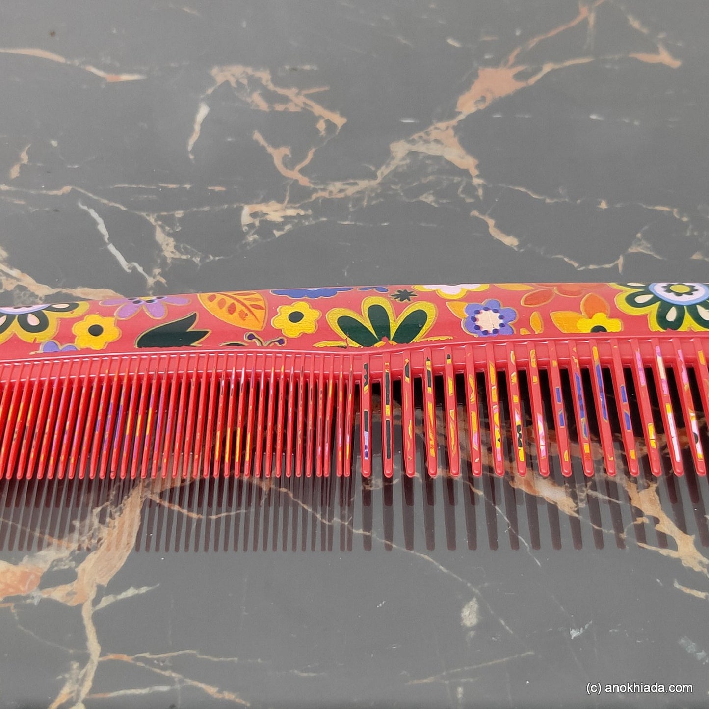 Anokhi Ada Plastic Floral Print Comb, 9-inch, Red (Comb-031)