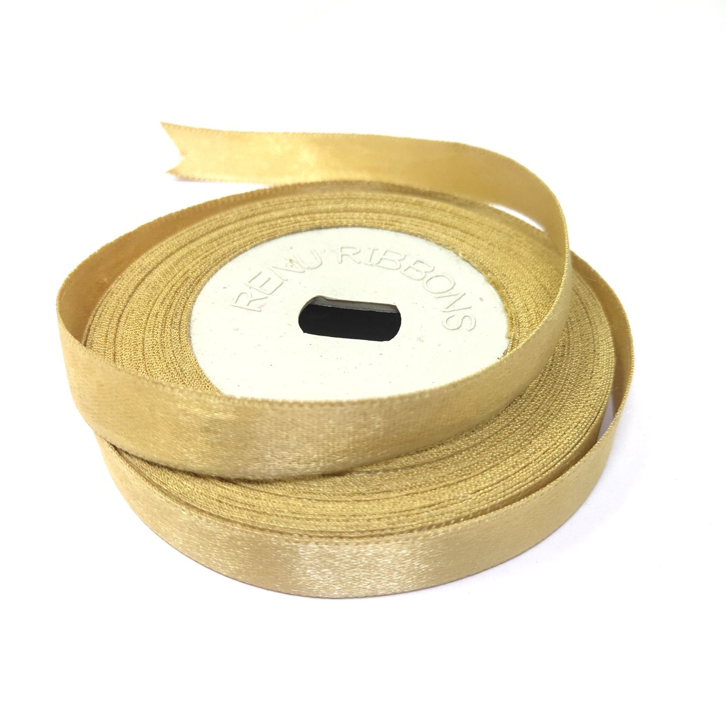 Anokhi Ada 12.5mm (Half inch) Golden Colour Double Side Satin Ribbon (Ribbon-074)