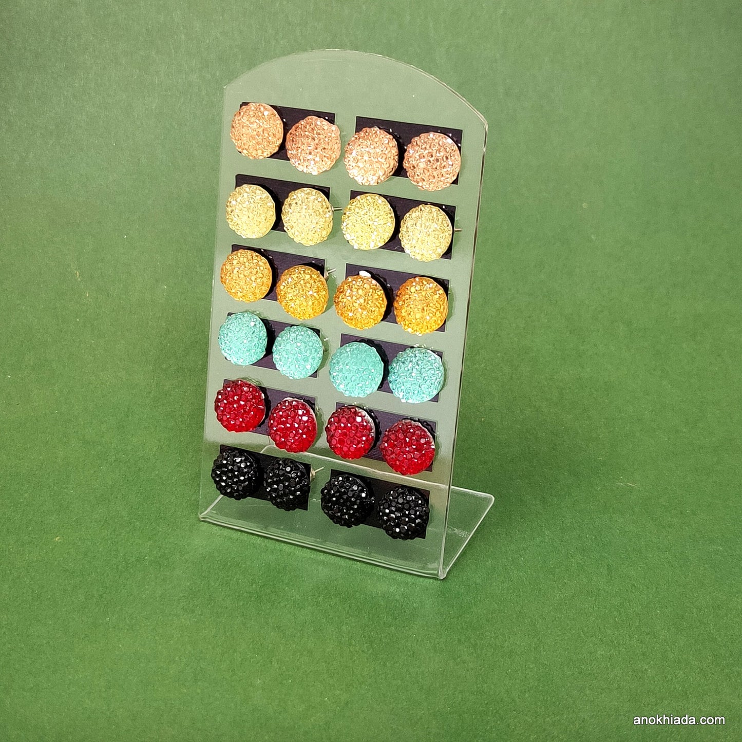 Anokhi Ada Round Crystal Stud Earrings for Girls and Women (Multi-Colour, Pack of 12 Pairs)-AQ-02