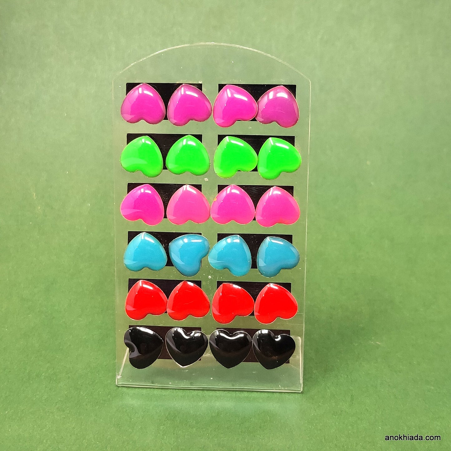 Anokhi Ada Heart Stud Earrings for Girls and Women (Multi-Colour, Pack of 12 Pairs)-AQ-03