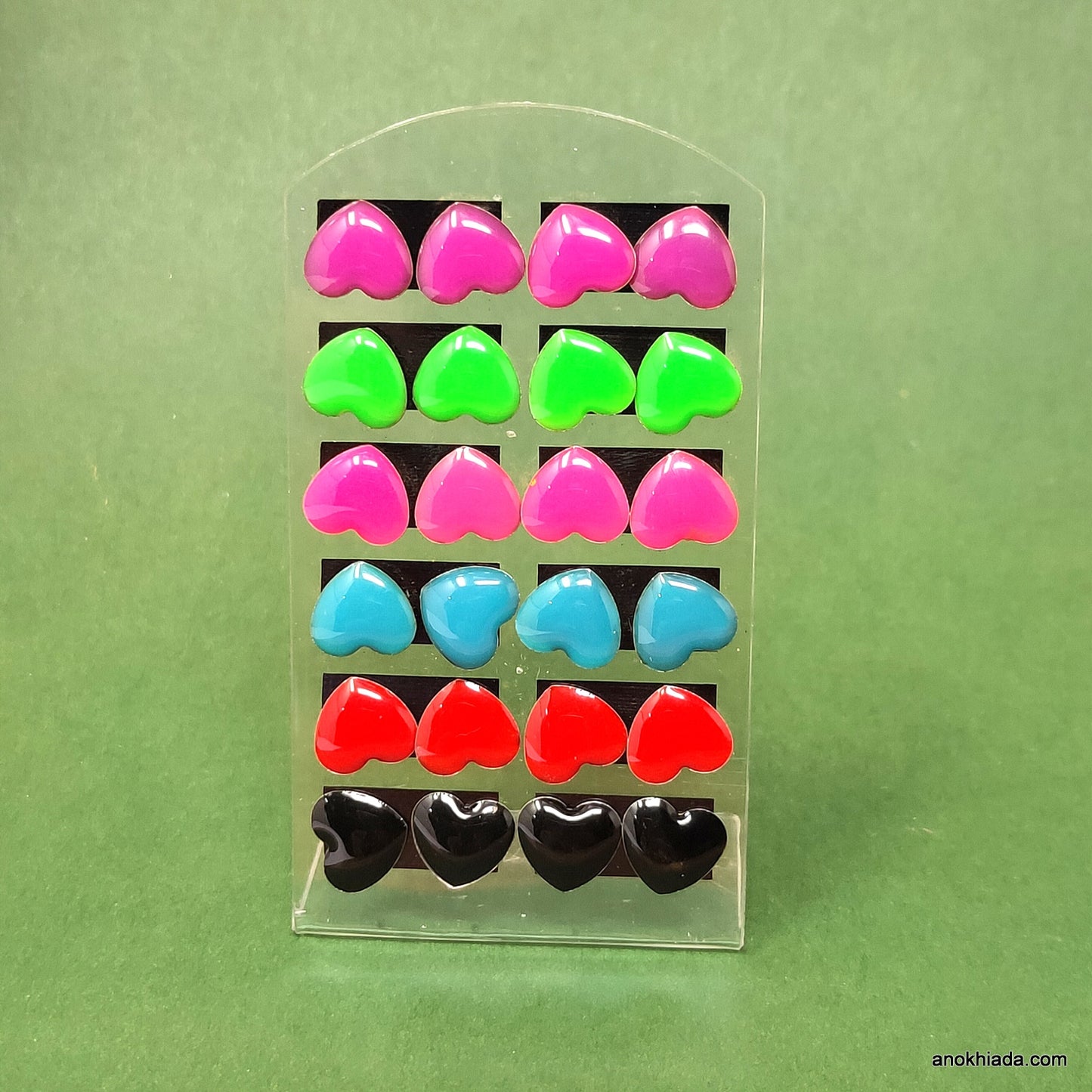 Anokhi Ada Heart Stud Earrings for Girls and Women (Multi-Colour, Pack of 12 Pairs)-AQ-03