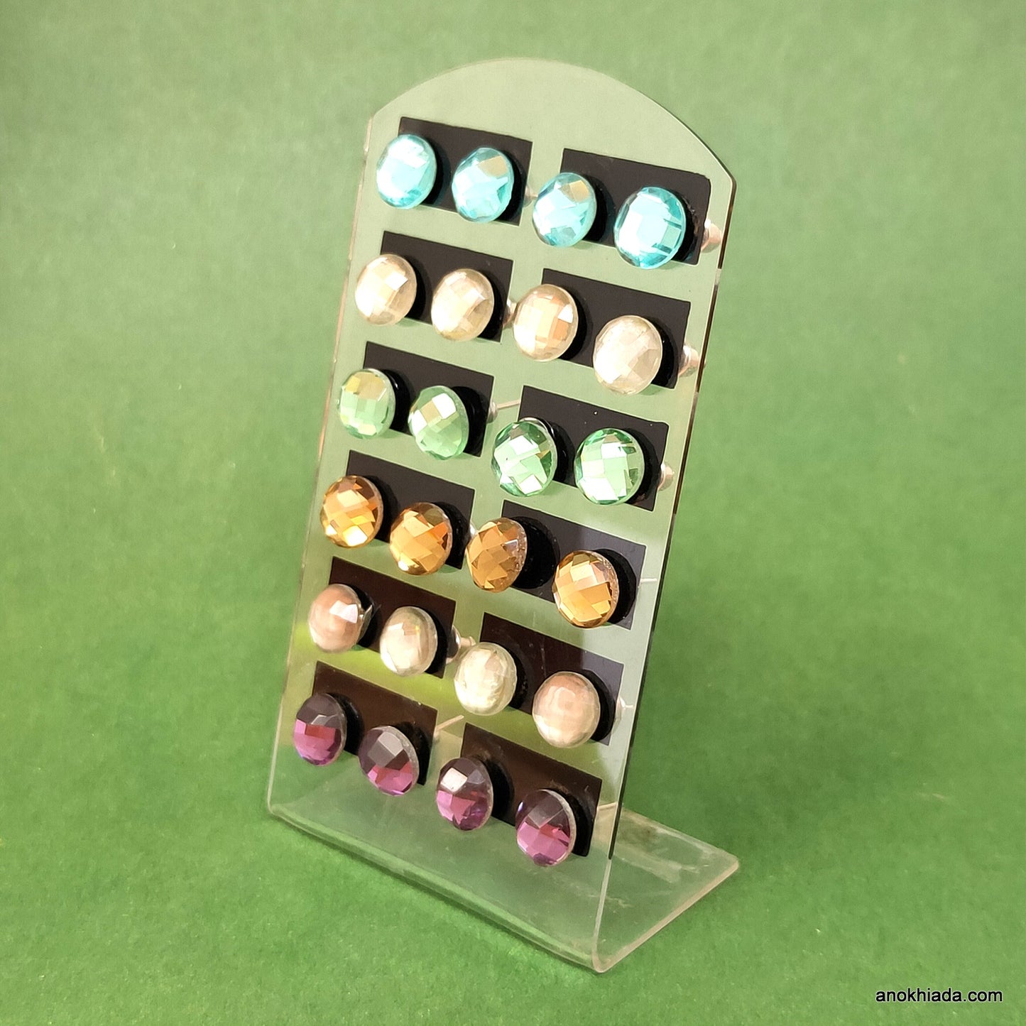 Anokhi Ada Round Crystal Stud Earrings for Girls and Women (Multi-Colour, Pack of 12 Pairs)-AQ-04