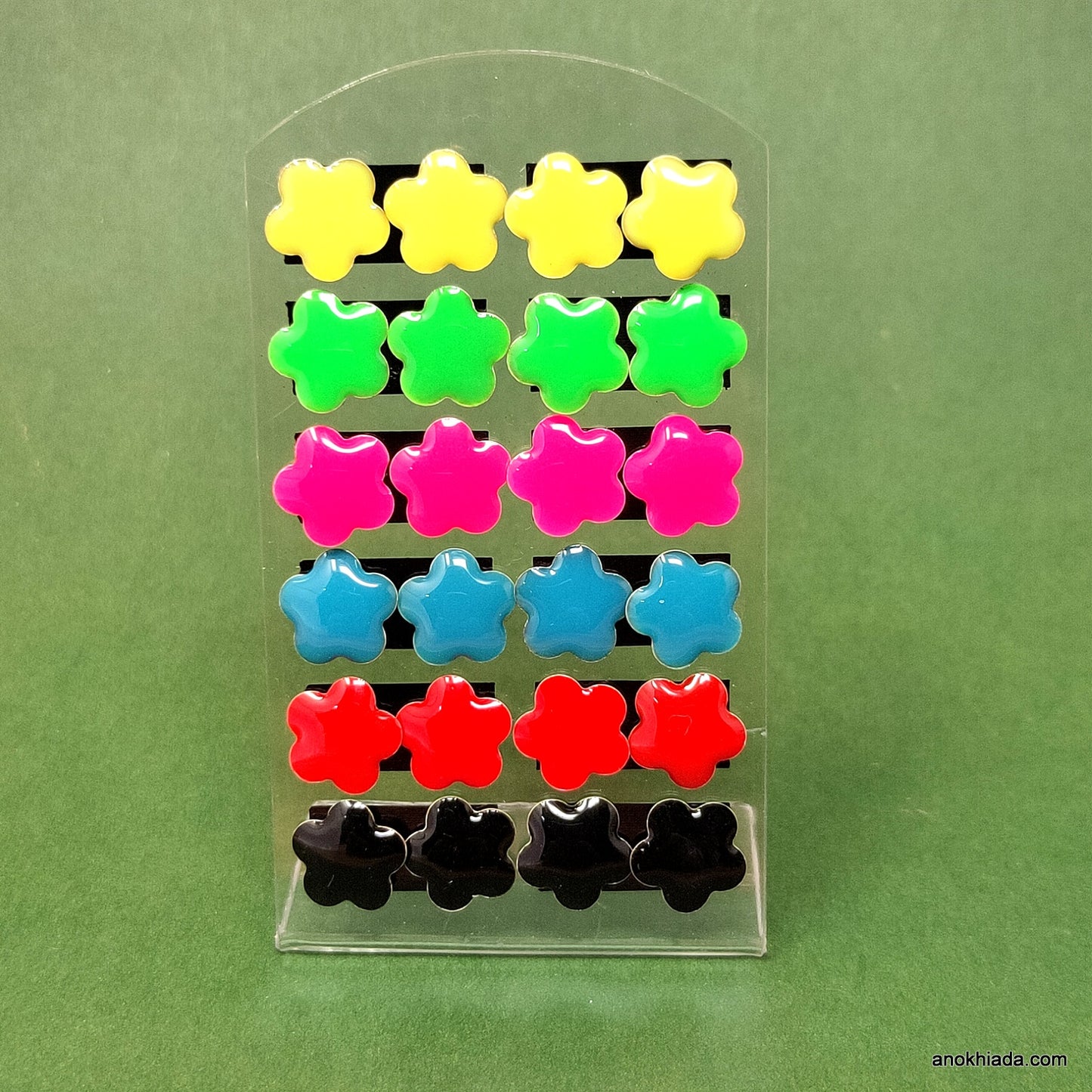 Anokhi Ada Floral Stud Earrings (Multi-Colour, Pack of 12 Pairs)