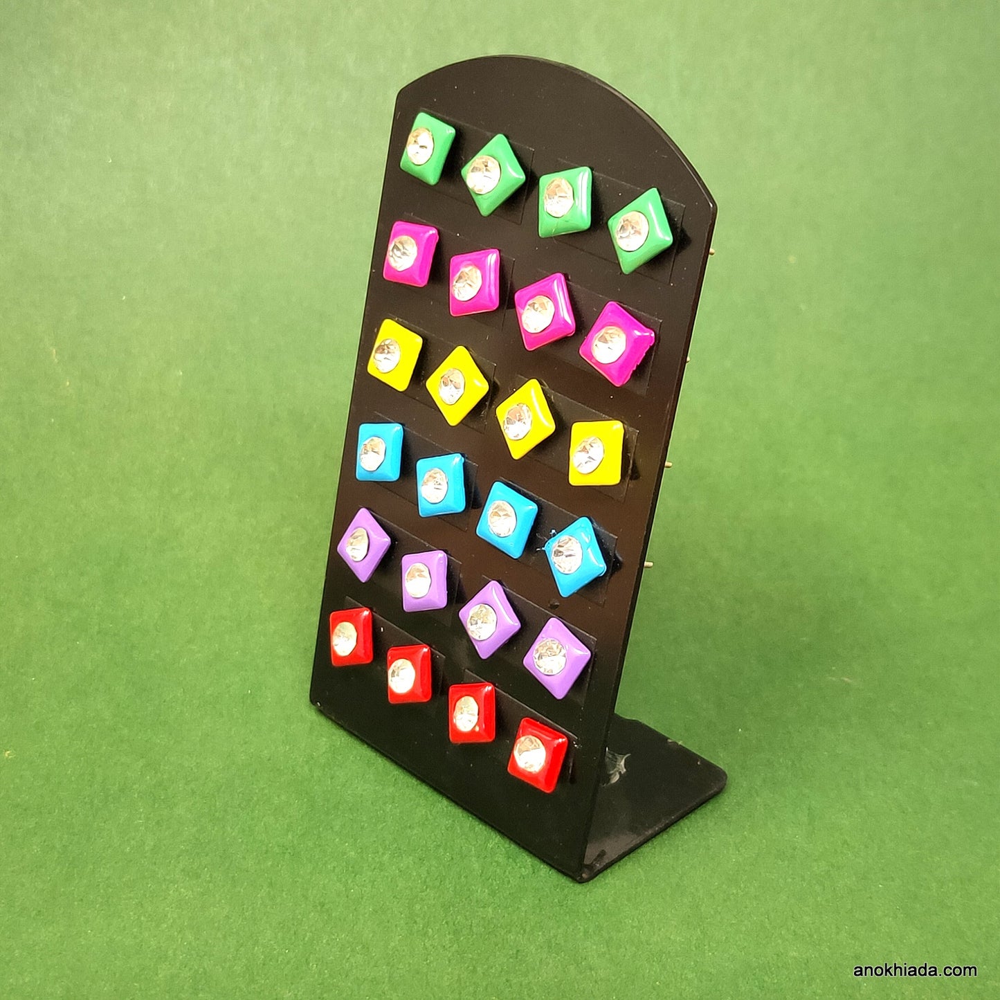 Anokhi Ada Square Rhinestone Stud Earrings for Girls and Women (Multi-Colour, Pack of 12 Pairs)-AQ-10