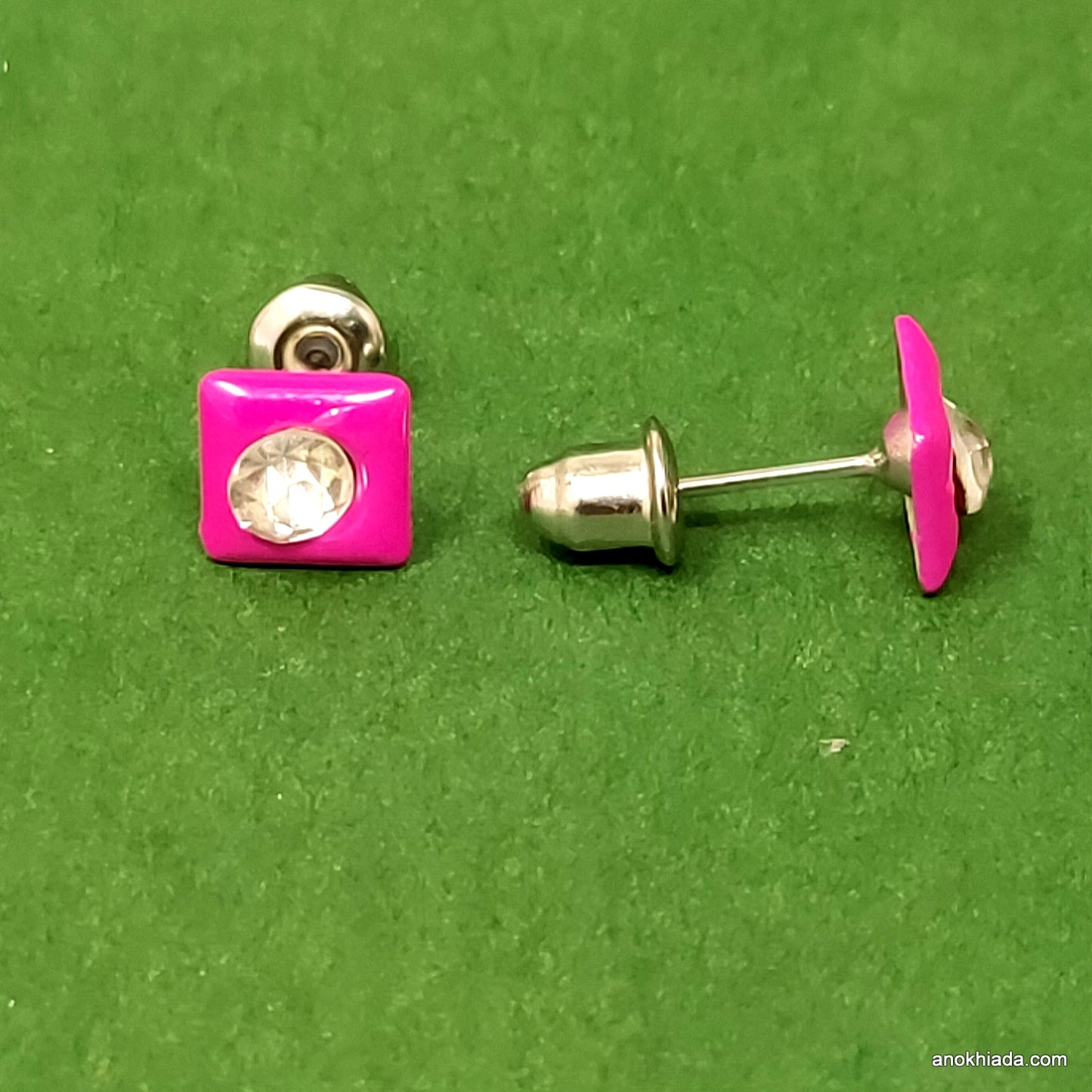 Anokhi Ada Square Rhinestone Stud Earrings for Girls and Women (Multi-Colour, Pack of 12 Pairs)-AQ-10