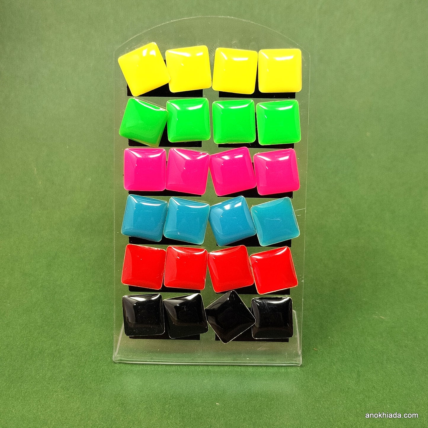Anokhi Ada Square Stud Earrings for Girls and Women (Multi-Colour, Pack of 12 Pairs)-AQ-12