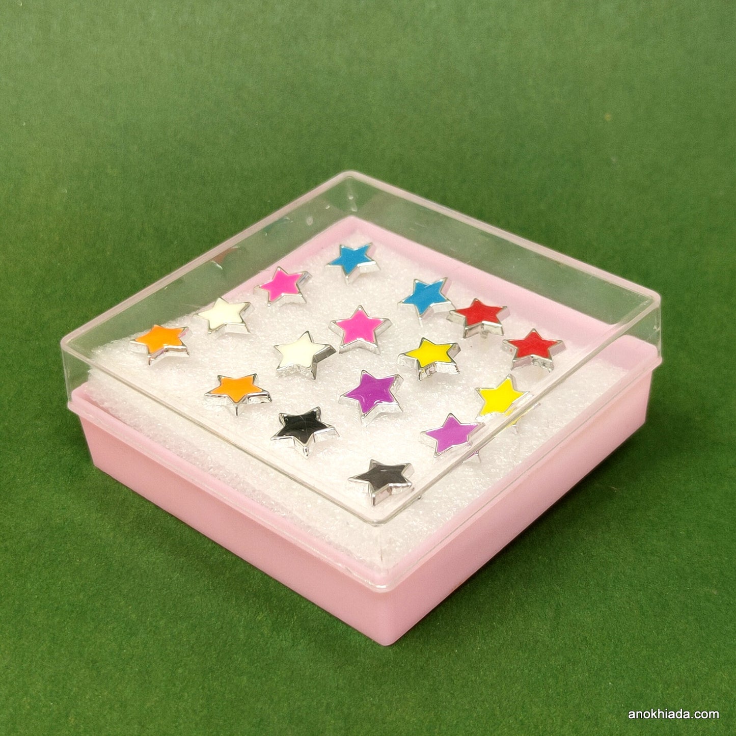 Anokhi Ada Plastic Star Stud Earrings for Girls and Women (Multi-Colour, Pack of 8 Pairs)-AR-01-a