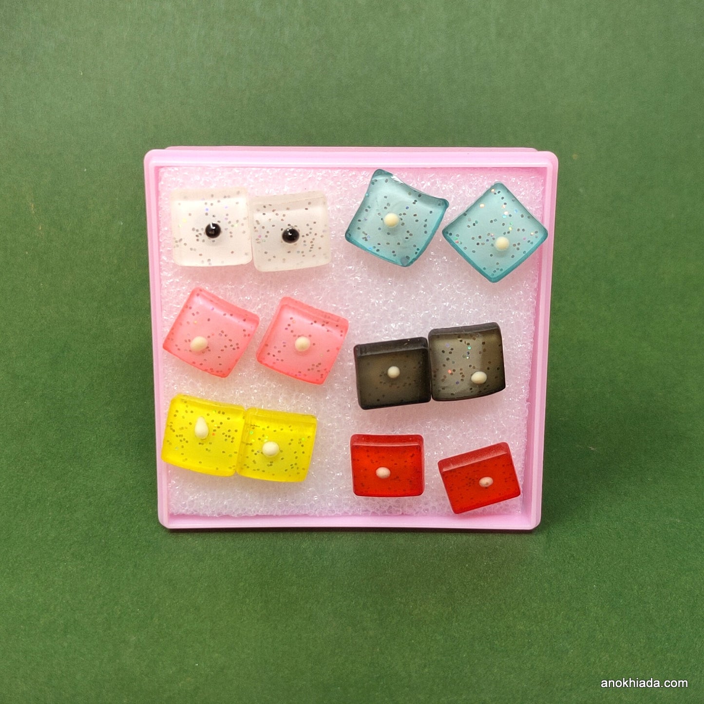 Anokhi Ada Square Stud Earrings for Girls and Women (Multi-Colour, Pack of 6 Pairs)-AR-02