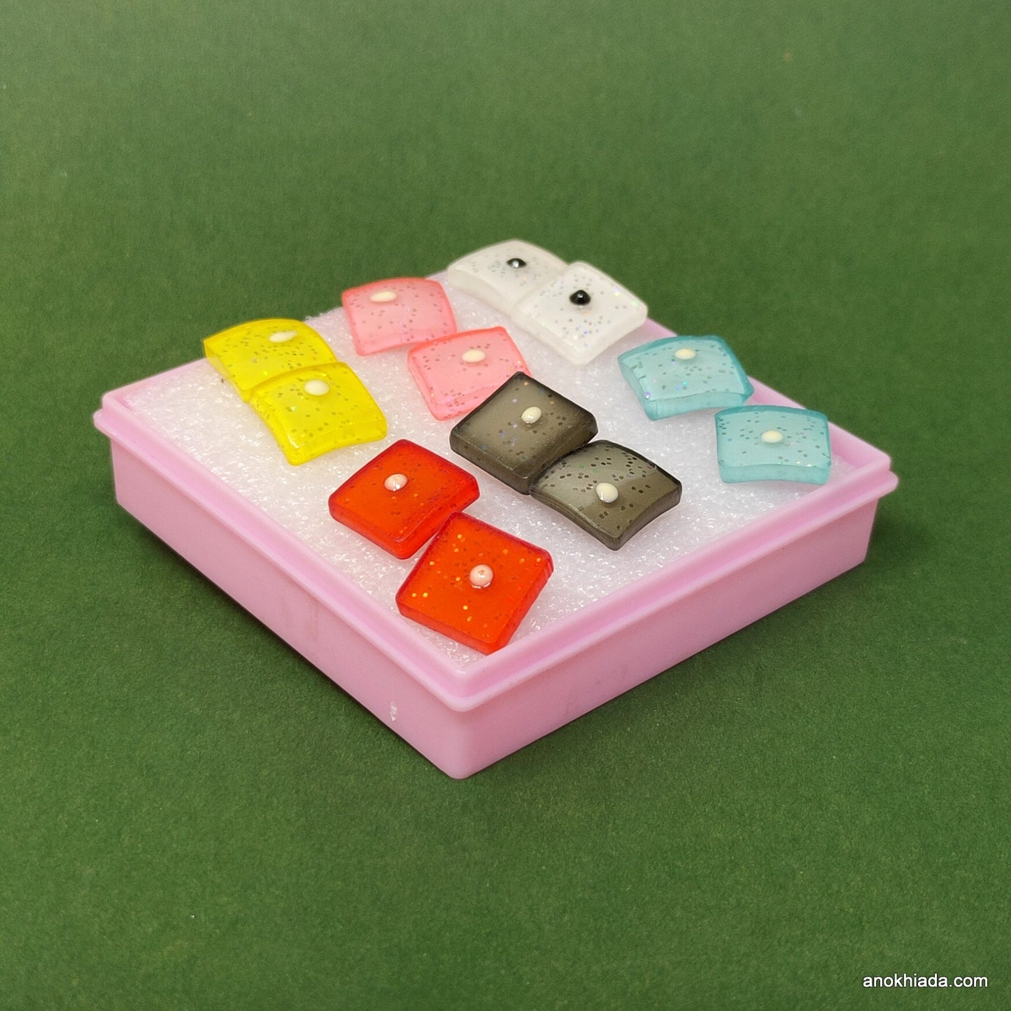 Anokhi Ada Square Stud Earrings for Girls and Women (Multi-Colour, Pack of 6 Pairs)-AR-02