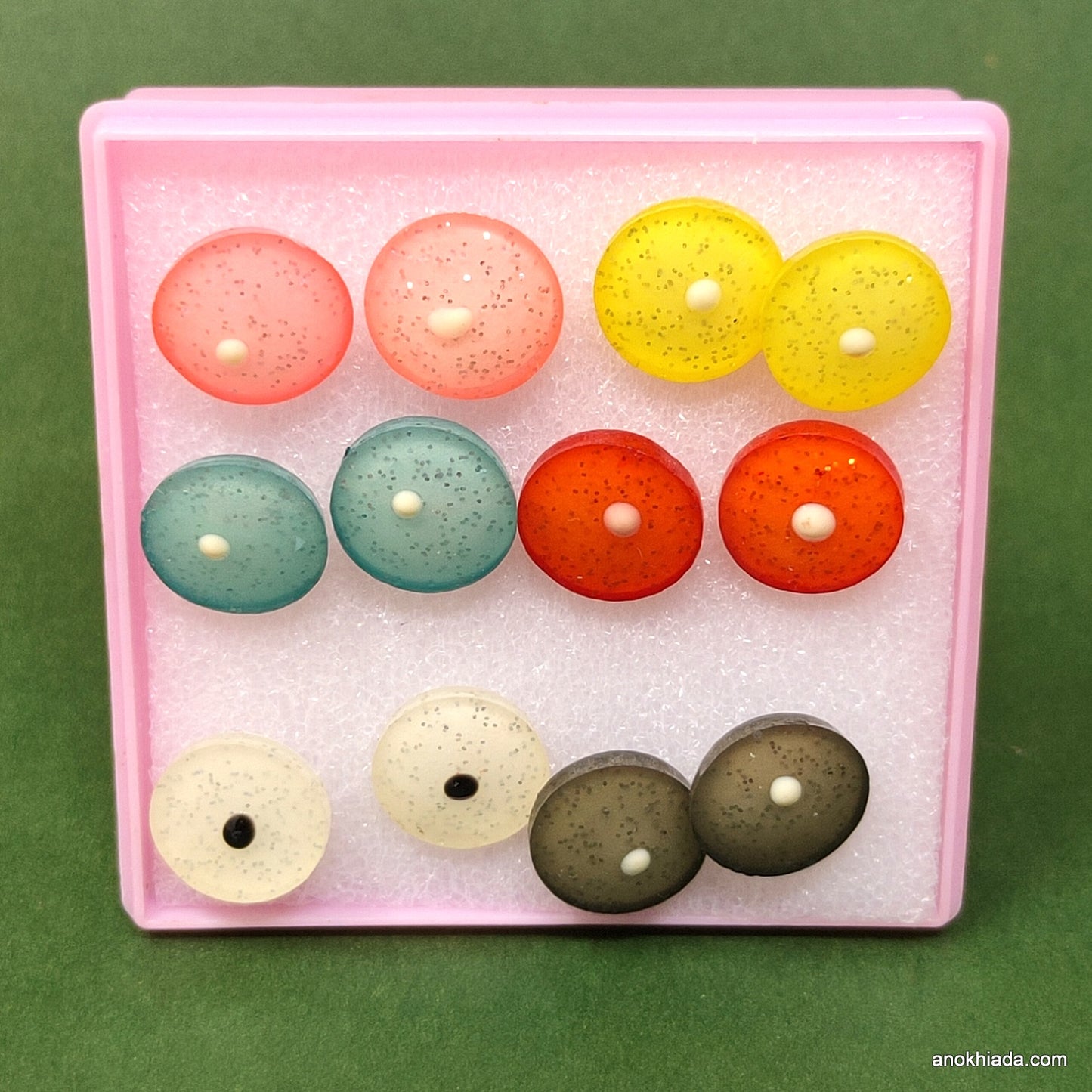 Anokhi Ada Round Stud Earrings for Girls and Women (Multi-Colour, Pack of 6 Pairs)-AR-03