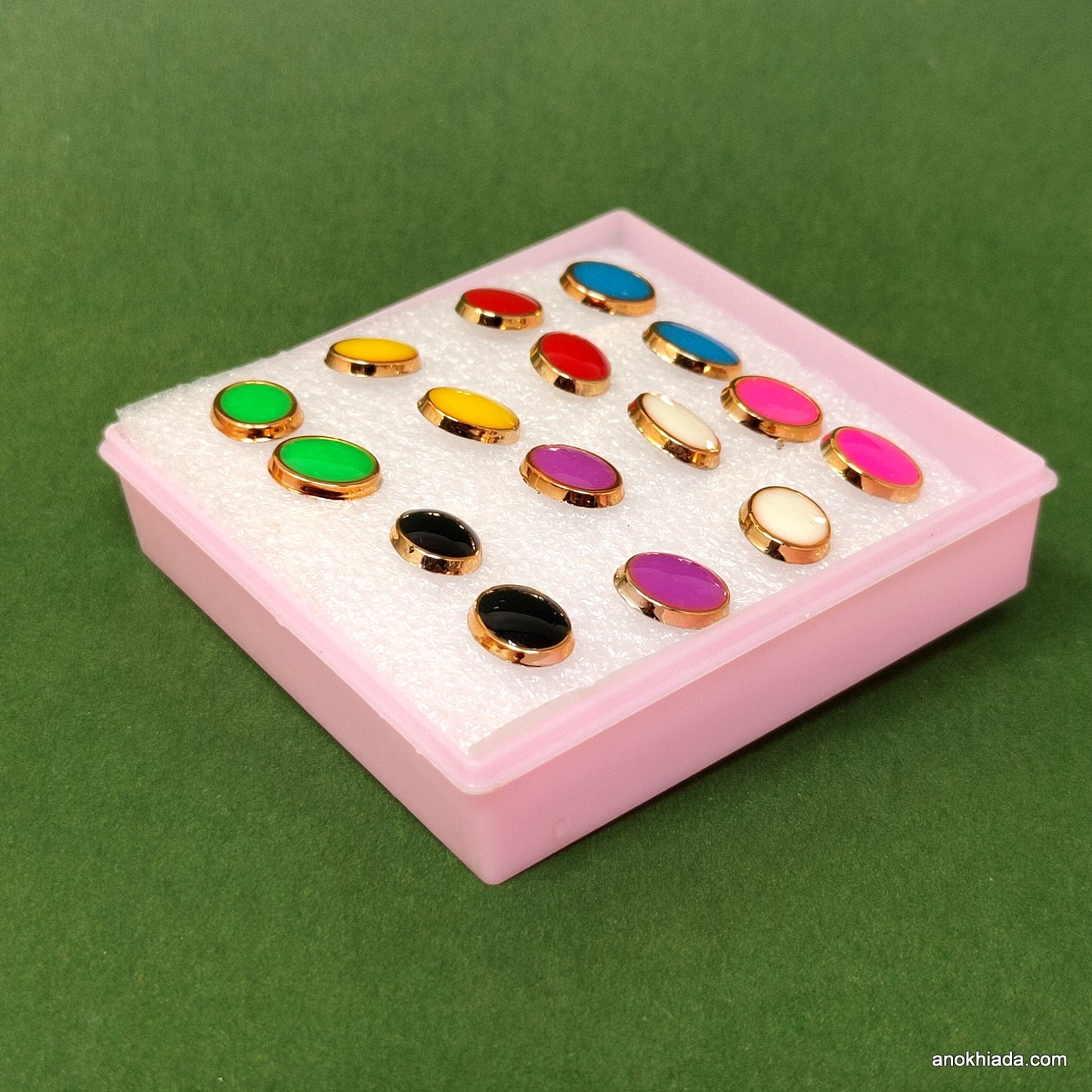 Anokhi Ada Oval Shaped Plastic Stud Earrings for Girls and Women (Multi-Colour, Pack of 8 Pairs)-AR-05