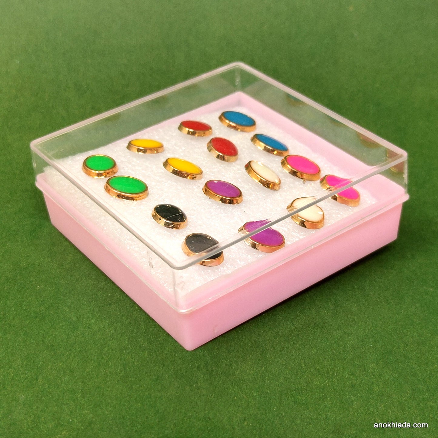 Anokhi Ada Oval Shaped Plastic Stud Earrings for Girls and Women (Multi-Colour, Pack of 8 Pairs)-AR-05