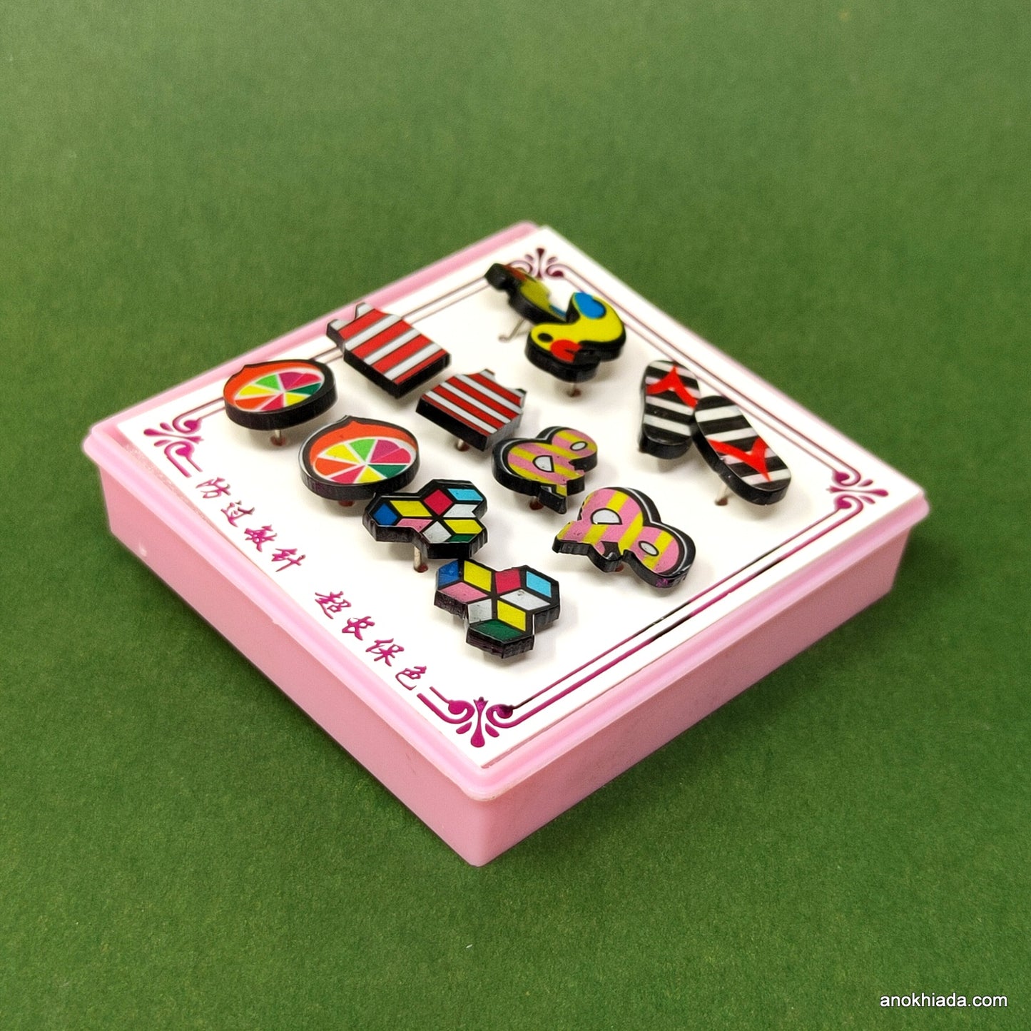 Anokhi Ada Multi-Design Stud Earrings for Girls and Women (Multi-Colour, Pack of 6 Pairs)-AR-06