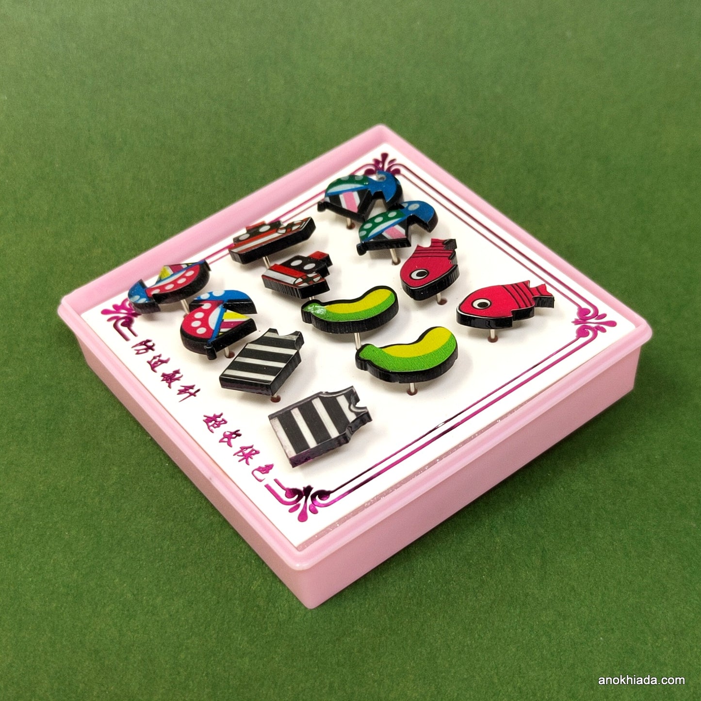 Anokhi Ada Multi-Design Stud Earrings for Girls and Women (Multi-Colour, Pack of 6 Pairs)-AR-07