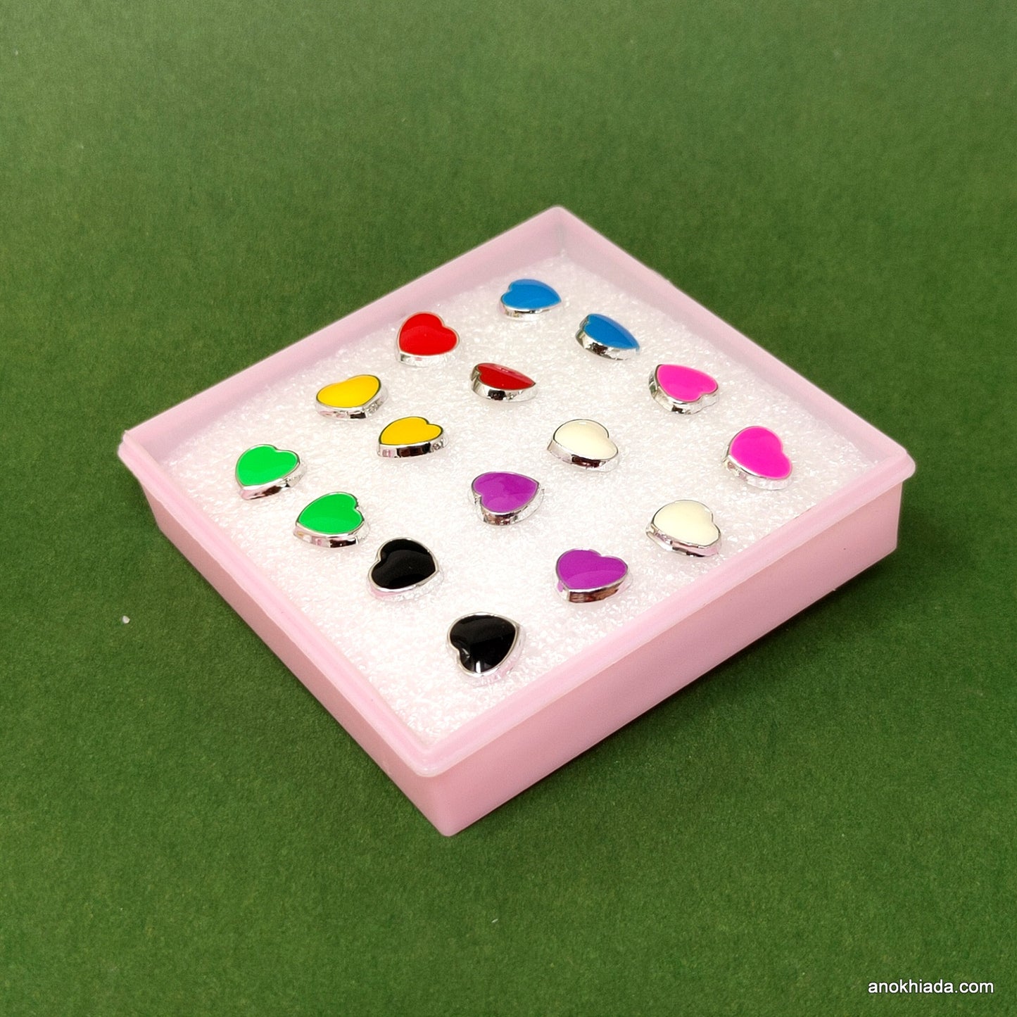 Anokhi Ada Heart Shaped Plastic Stud Earrings for Girls and Women (Multi-Colour, Pack of 8 Pairs)-AR-08-a