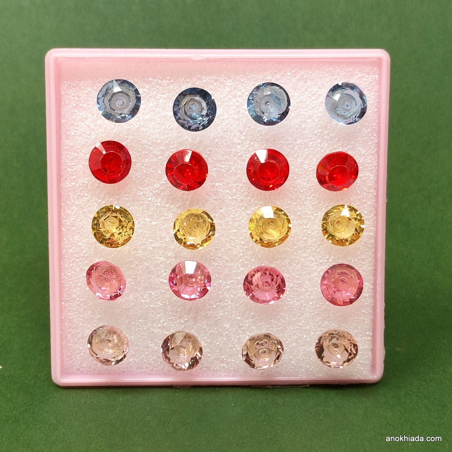 Anokhi Ada Crystal Plastic Stud Earrings for Girls and Women (Multi-Colour, Pack of 10 Pairs)-AR-09