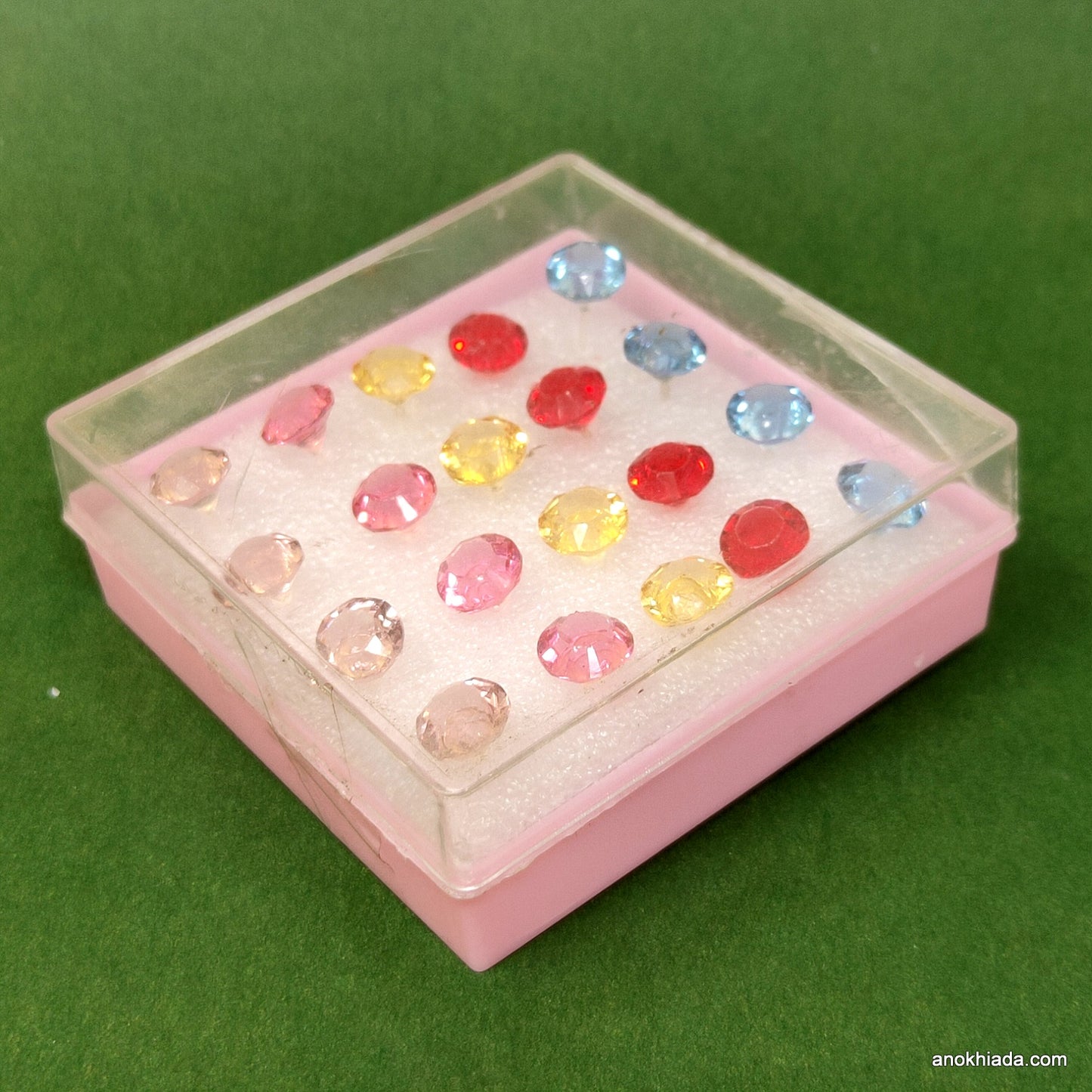 Anokhi Ada Crystal Plastic Stud Earrings for Girls and Women (Multi-Colour, Pack of 10 Pairs)-AR-09