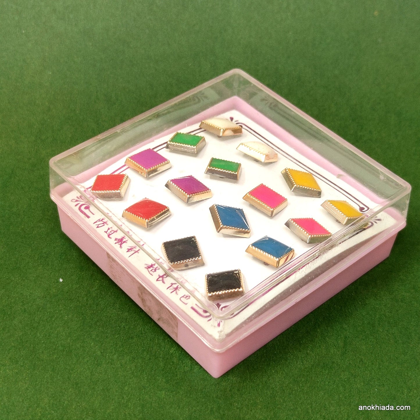 Anokhi Ada Square Plastic Stud Earrings for Girls and Women (Multi-Colour, Pack of 8 Pairs)-AR-10