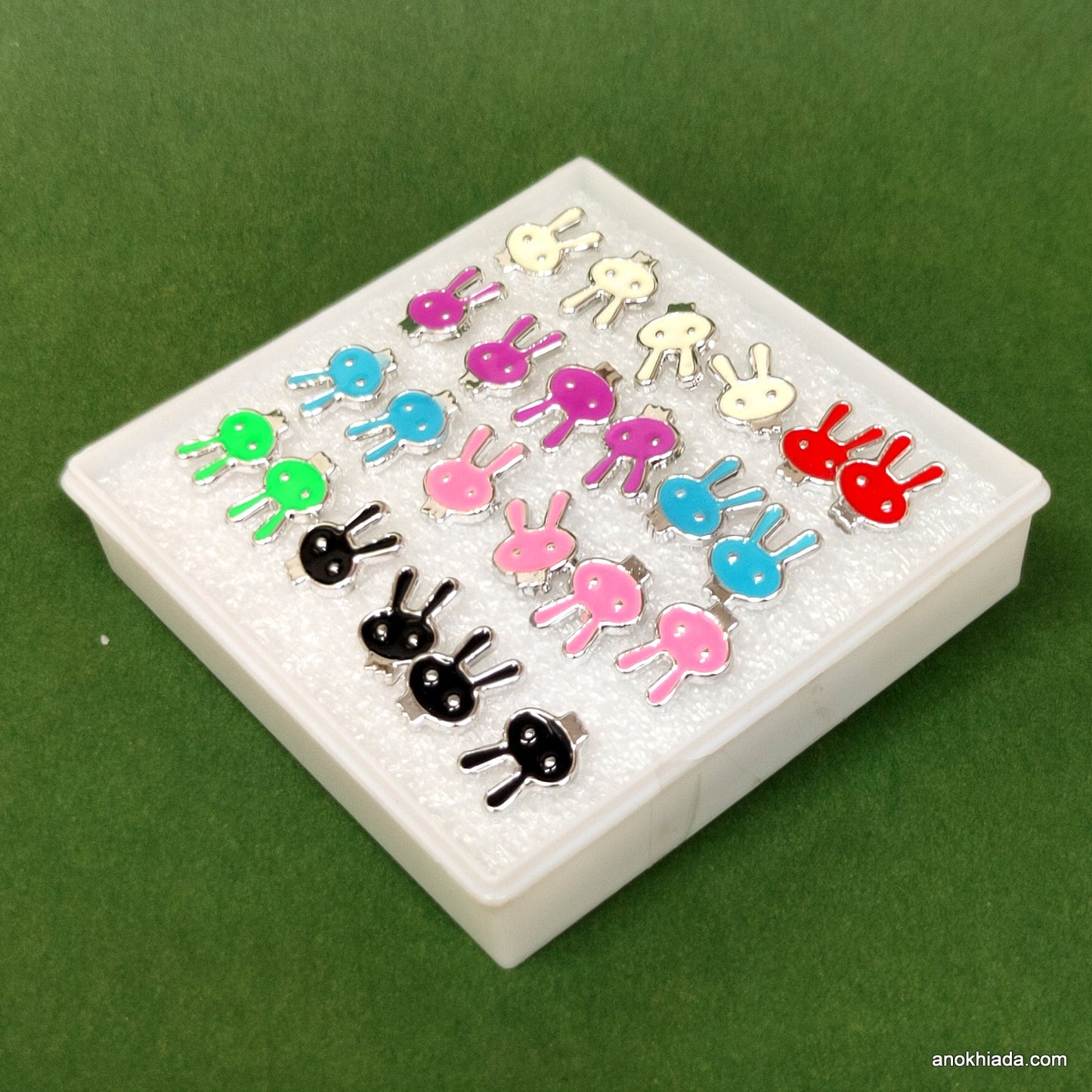 Anokhi Ada Bunny Plastic Stud Earrings for Girls and Women (Multi-Colour, Pack of 12 Pairs)-AR-11