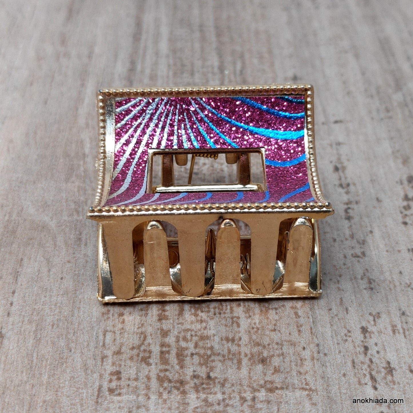 Golden Rectangular Fancy Plastic Hair Clutcher / Hair Claw for Girls and Women (98-08A Clutcher)