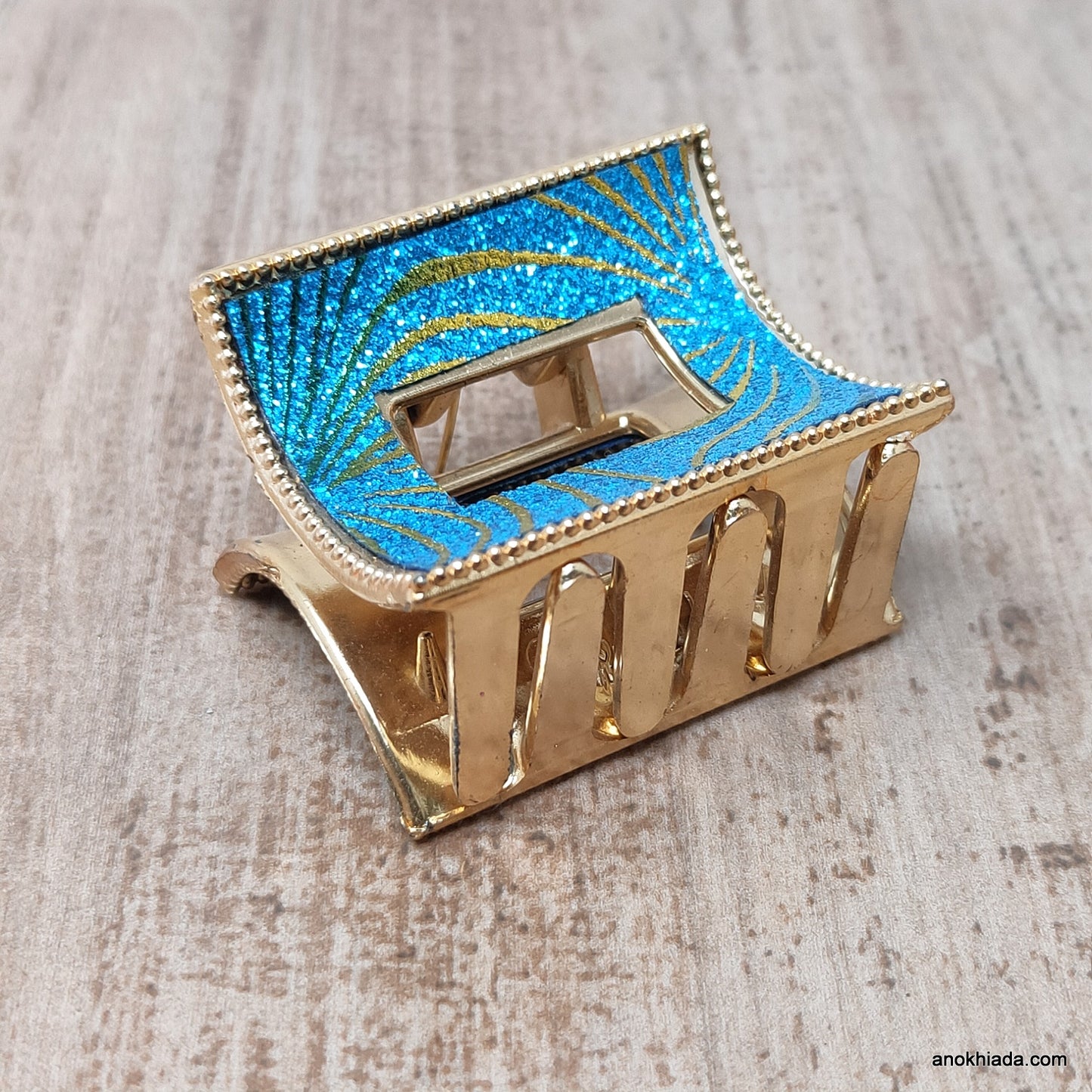 Golden Rectangular Fancy Plastic Hair Clutcher / Hair Claw for Girls and Women (98-08B Clutcher)