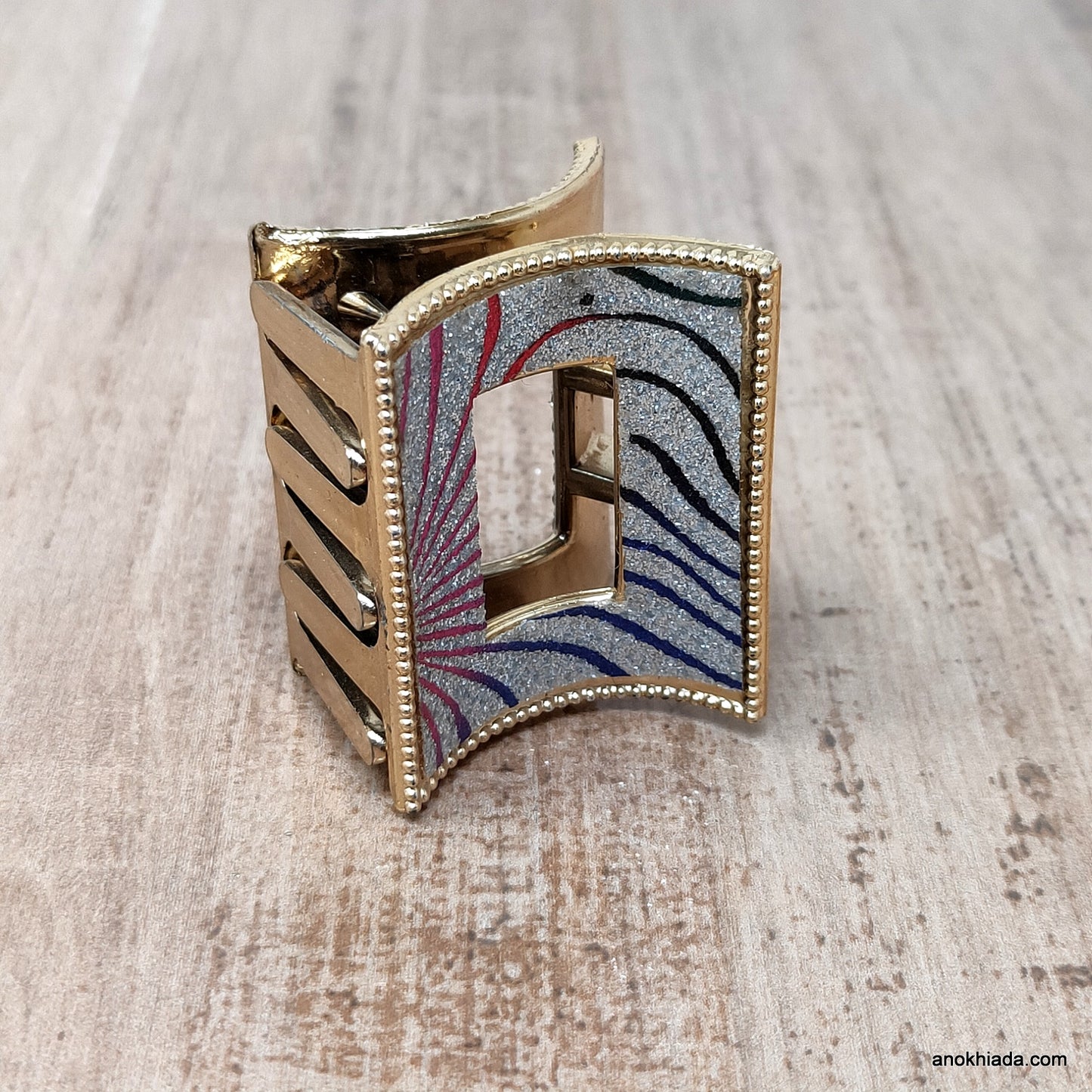 Golden Rectangular Fancy Plastic Hair Clutcher / Hair Claw for Girls and Women (98-08C Clutcher)