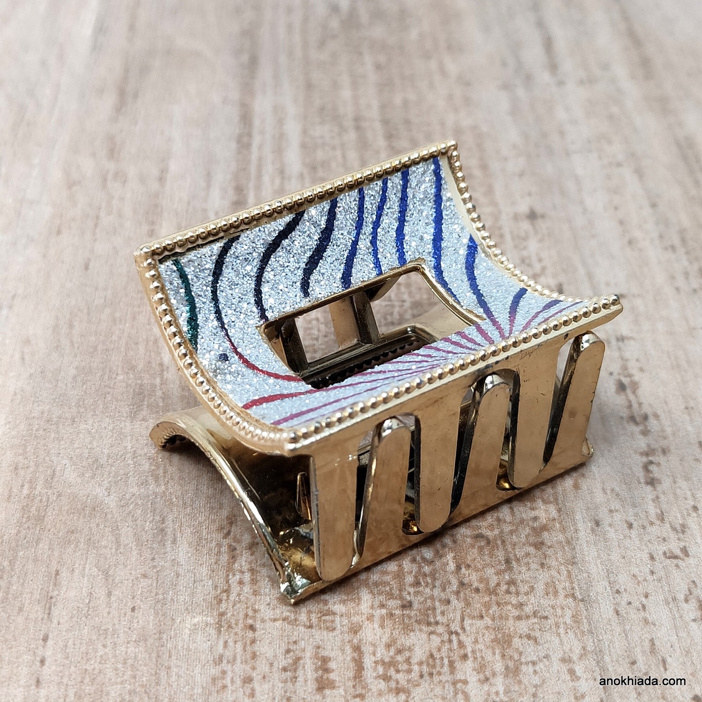 Golden Rectangular Fancy Plastic Hair Clutcher / Hair Claw for Girls and Women (98-08C Clutcher)