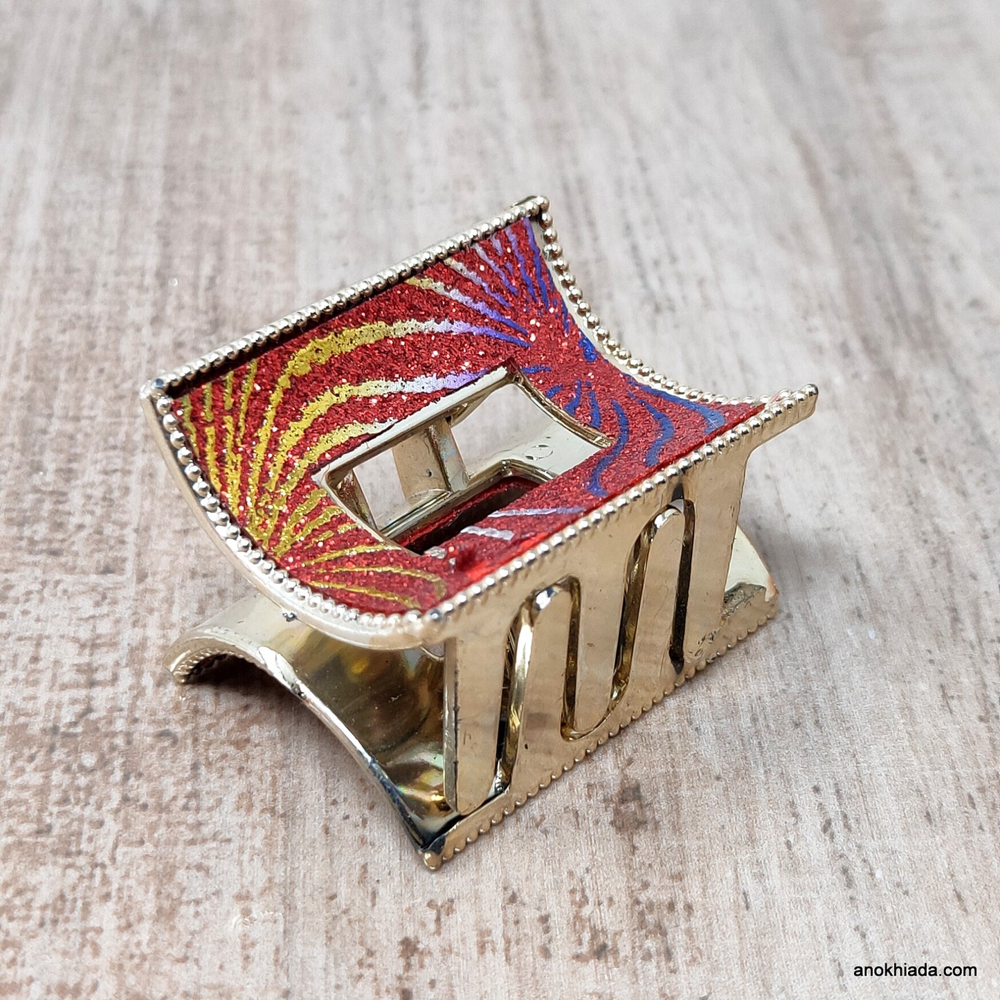 Golden Rectangular Fancy Plastic Hair Clutcher / Hair Claw for Girls and Women (98-08D Clutcher)