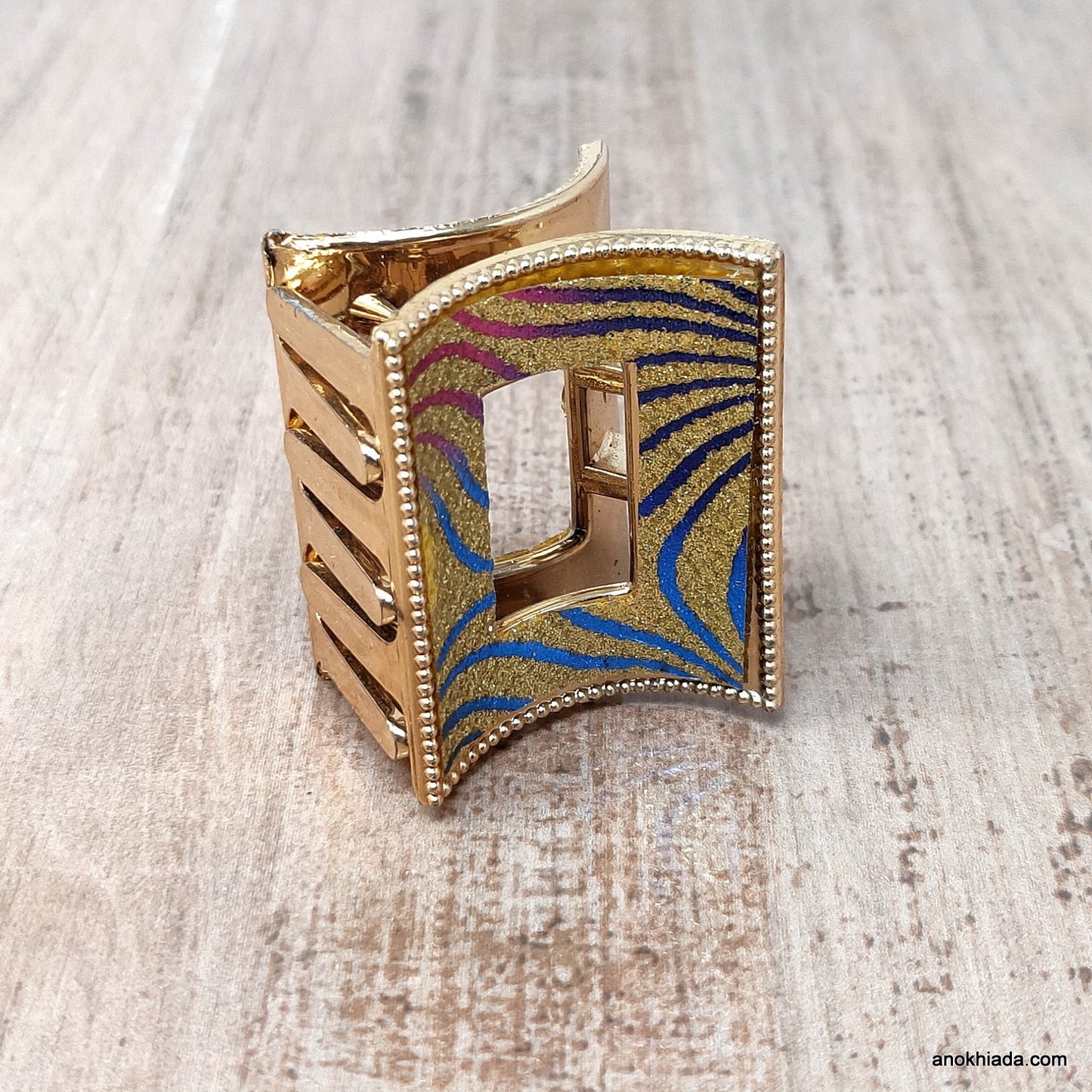 Golden Rectangular Fancy Plastic Hair Clutcher / Hair Claw for Girls and Women (98-08E Clutcher)