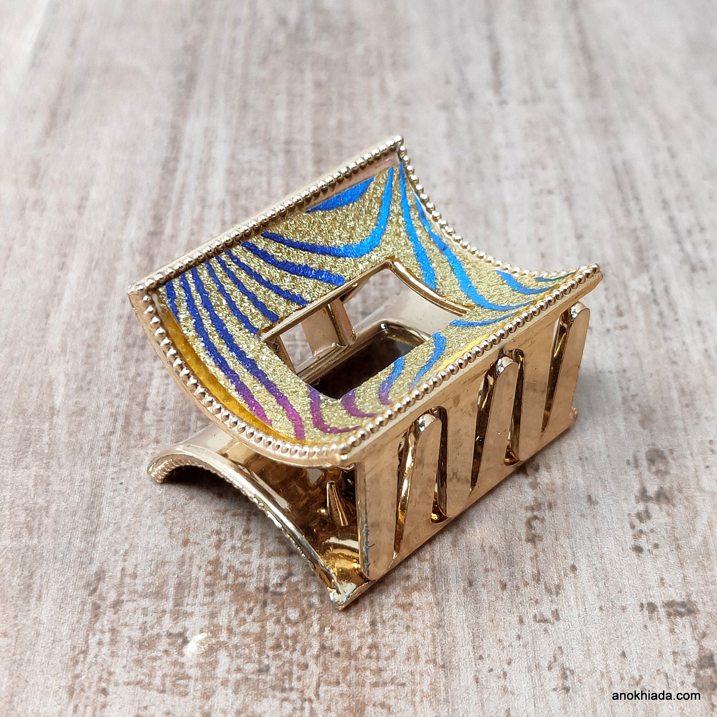 Golden Rectangular Fancy Plastic Hair Clutcher / Hair Claw for Girls and Women (98-08E Clutcher)