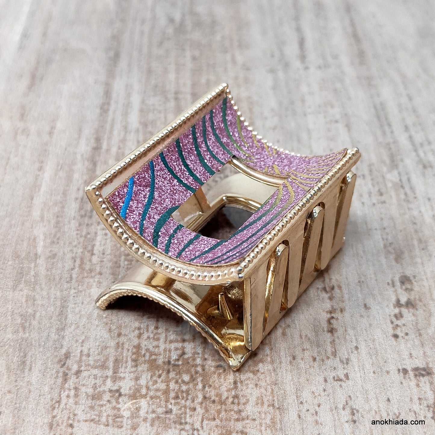 Golden Rectangular Fancy Plastic Hair Clutcher / Hair Claw for Girls and Women (98-08F Clutcher)