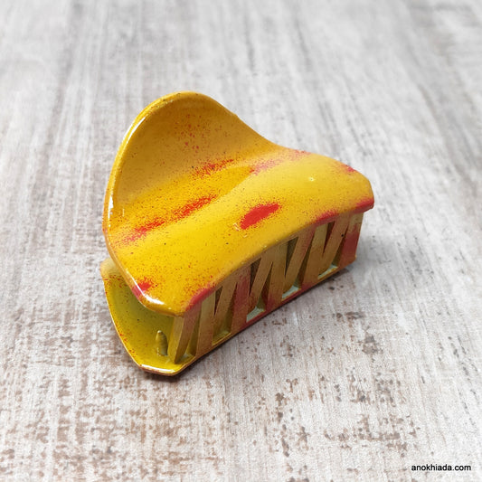 Tiger Print Plastic Yellow Hair Clutcher / Hair Claw for Girls and Women (98-09F Clutcher)