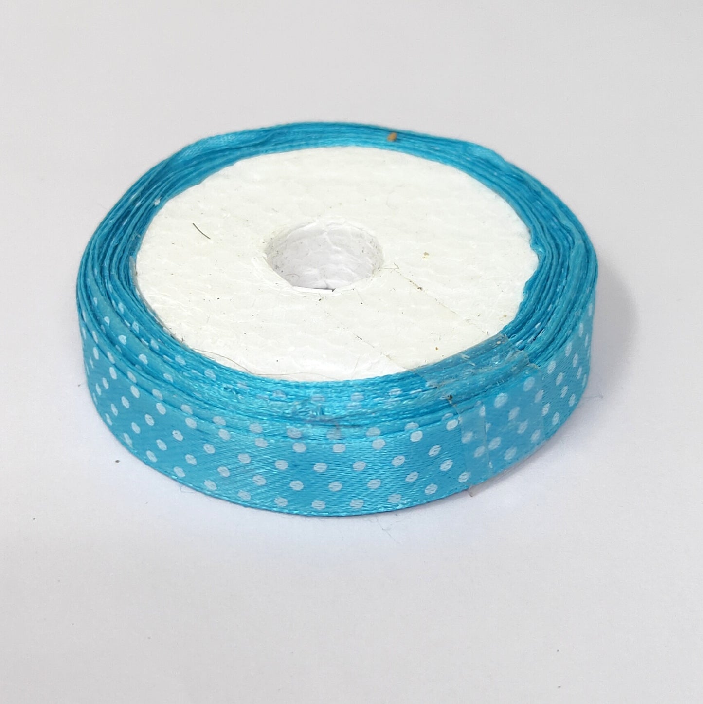 12.5 mm (Half Inch) Dot Print Turquoise Satin Ribbon (018)