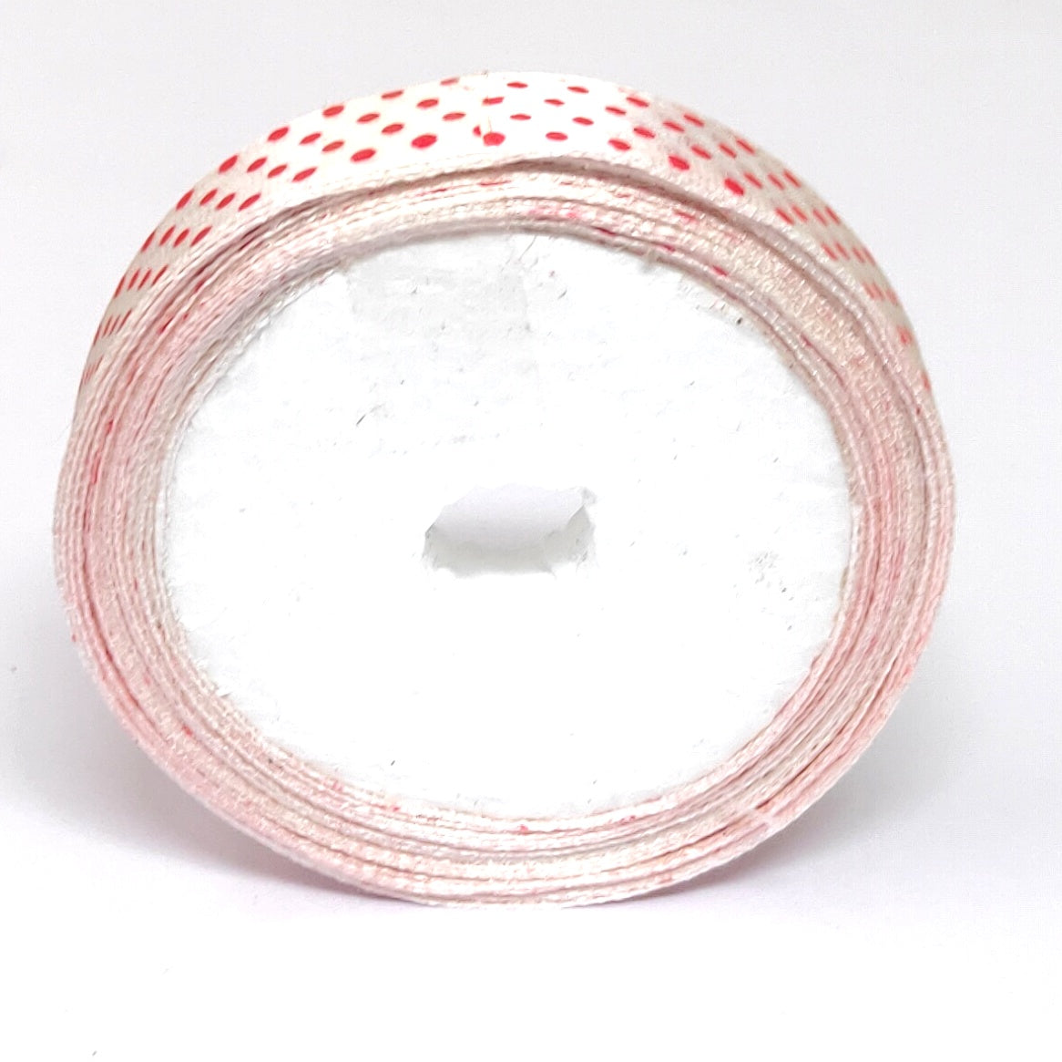 12.5 mm (Half Inch) Dot Print White Satin Ribbon (019)