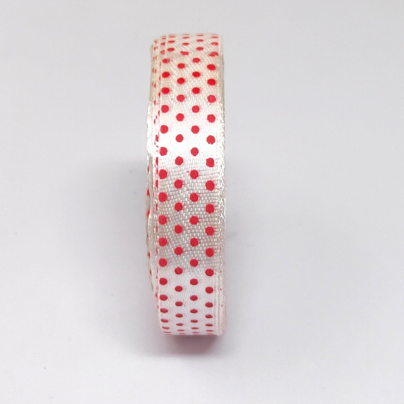 12.5 mm (Half Inch) Dot Print White Satin Ribbon (019)