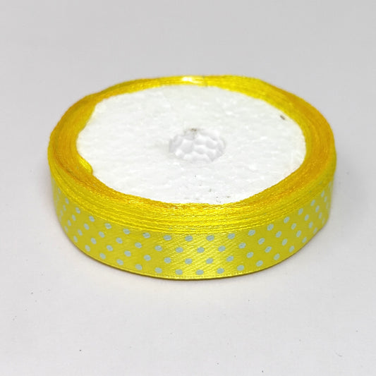 12.5 mm (Half Inch) Dot Print Lemon Yellow Satin Ribbon (021)