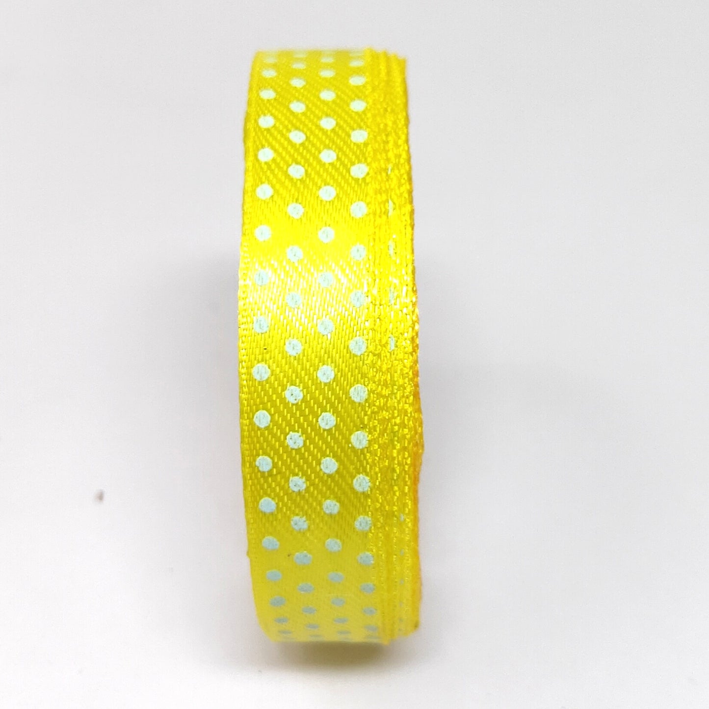 12.5 mm (Half Inch) Dot Print Lemon Yellow Satin Ribbon (021)