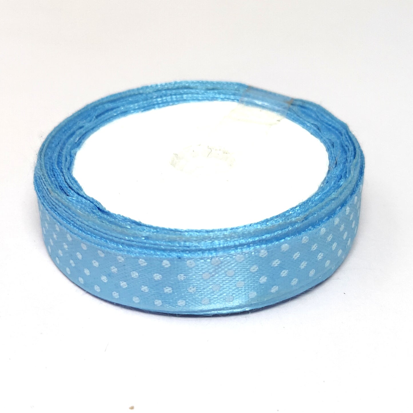 12.5 mm (Half Inch) Dot Print Sky Blue Satin Ribbon (023)