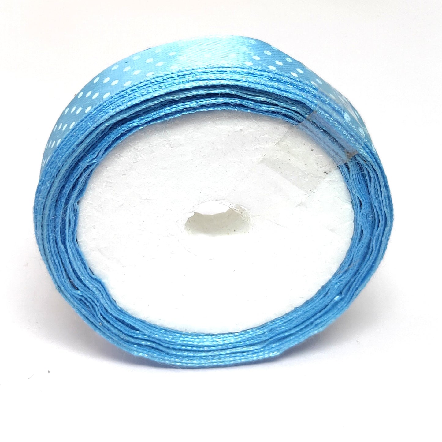 12.5 mm (Half Inch) Dot Print Sky Blue Satin Ribbon (023)