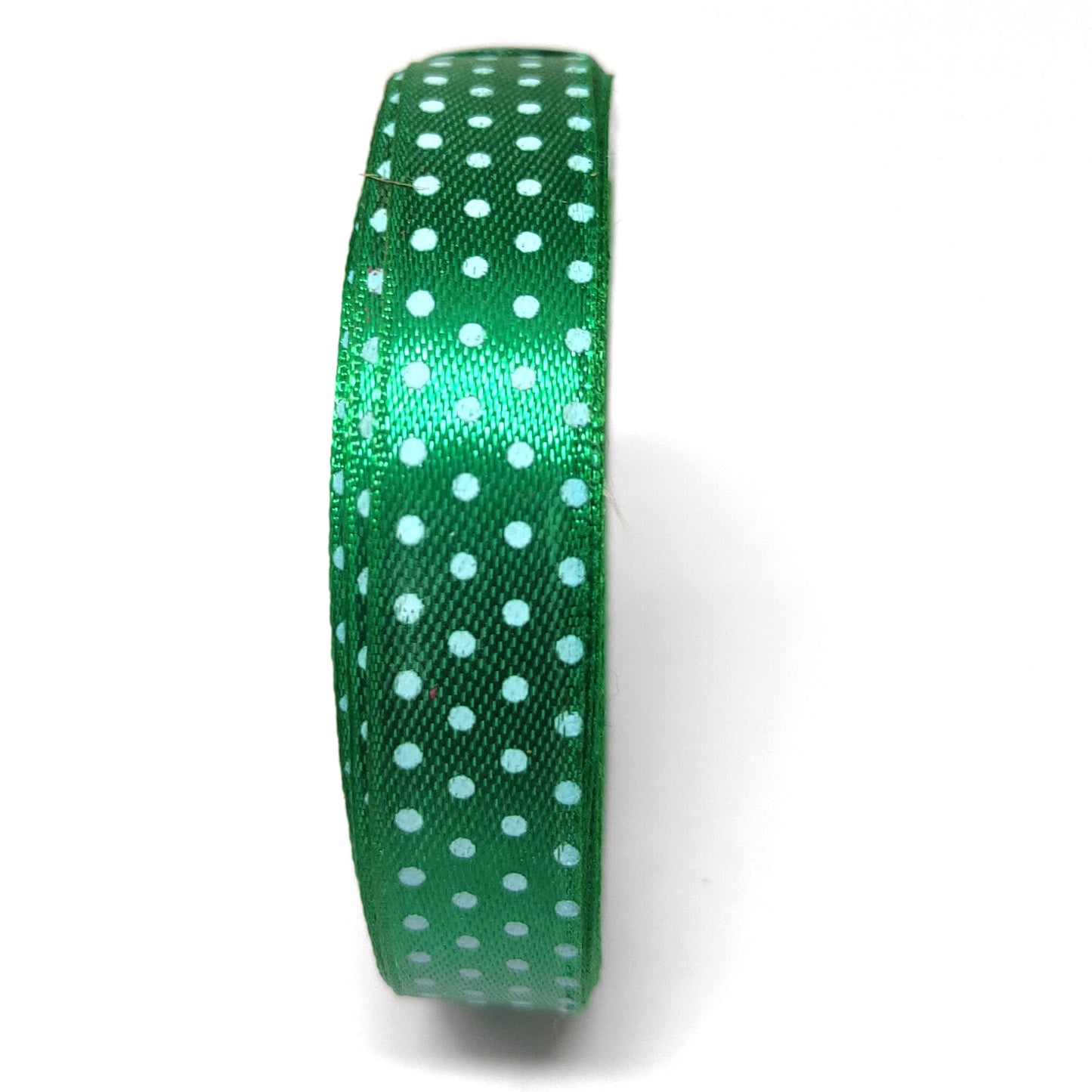 12.5 mm (Half Inch) Dot Print Green Satin Ribbon (026)