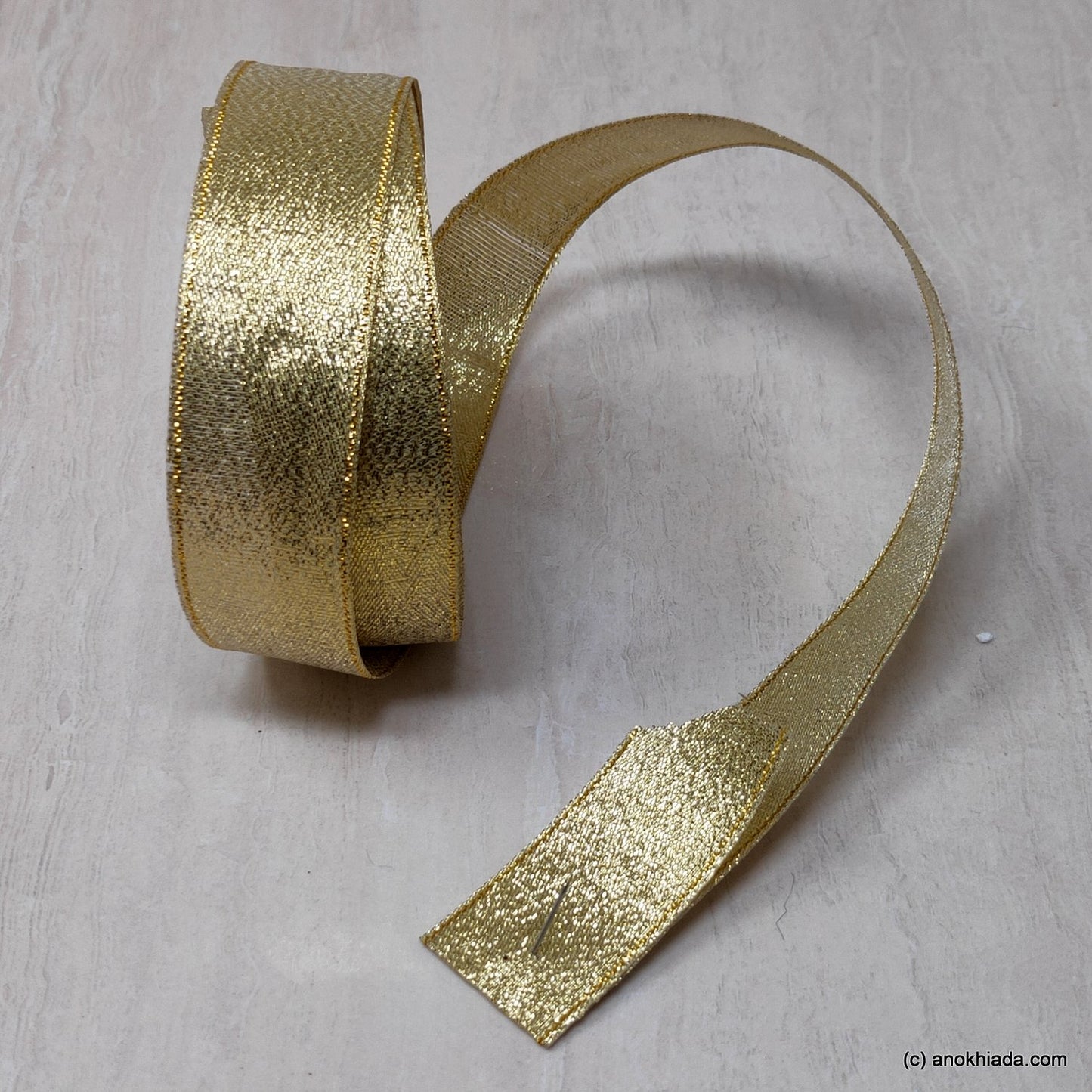 Anokhi Ada 25mm (1 inch) Golden Zari Fabric Ribbon (Pack Of 25 meter one Roll -037)