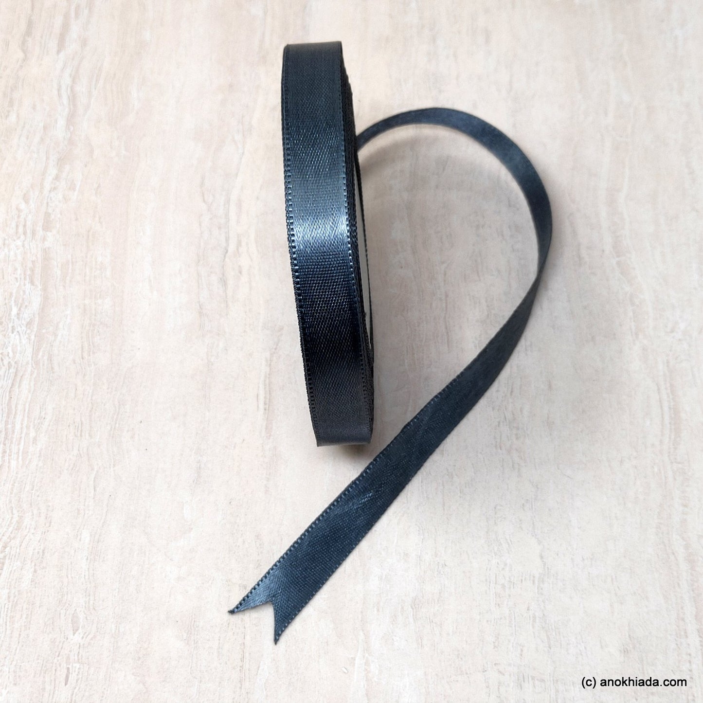 Anokhi Ada 12.5mm (Half inch) Grey Double Side Satin Ribbon (Ribbon-045)