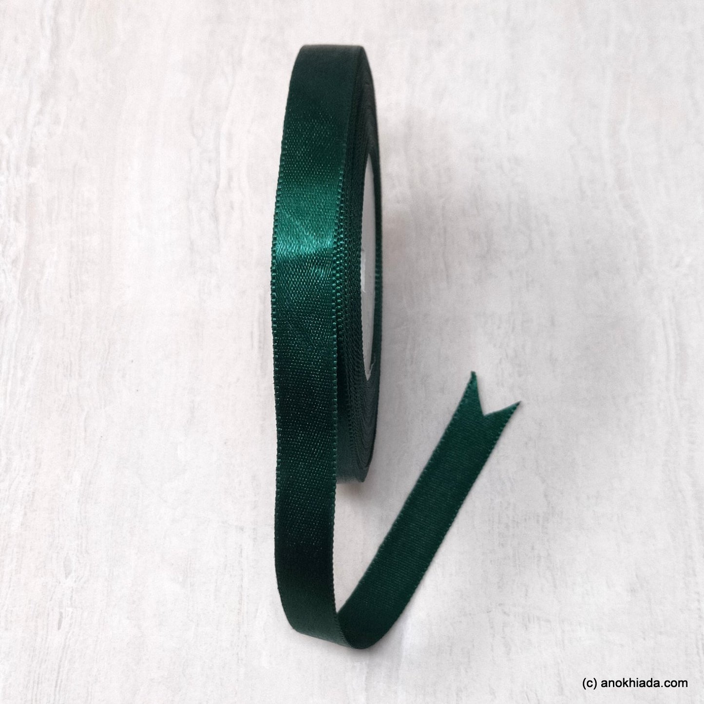 Anokhi Ada 12.5mm (Half inch) Dark Green Double Side Satin Ribbon (Ribbon-046)