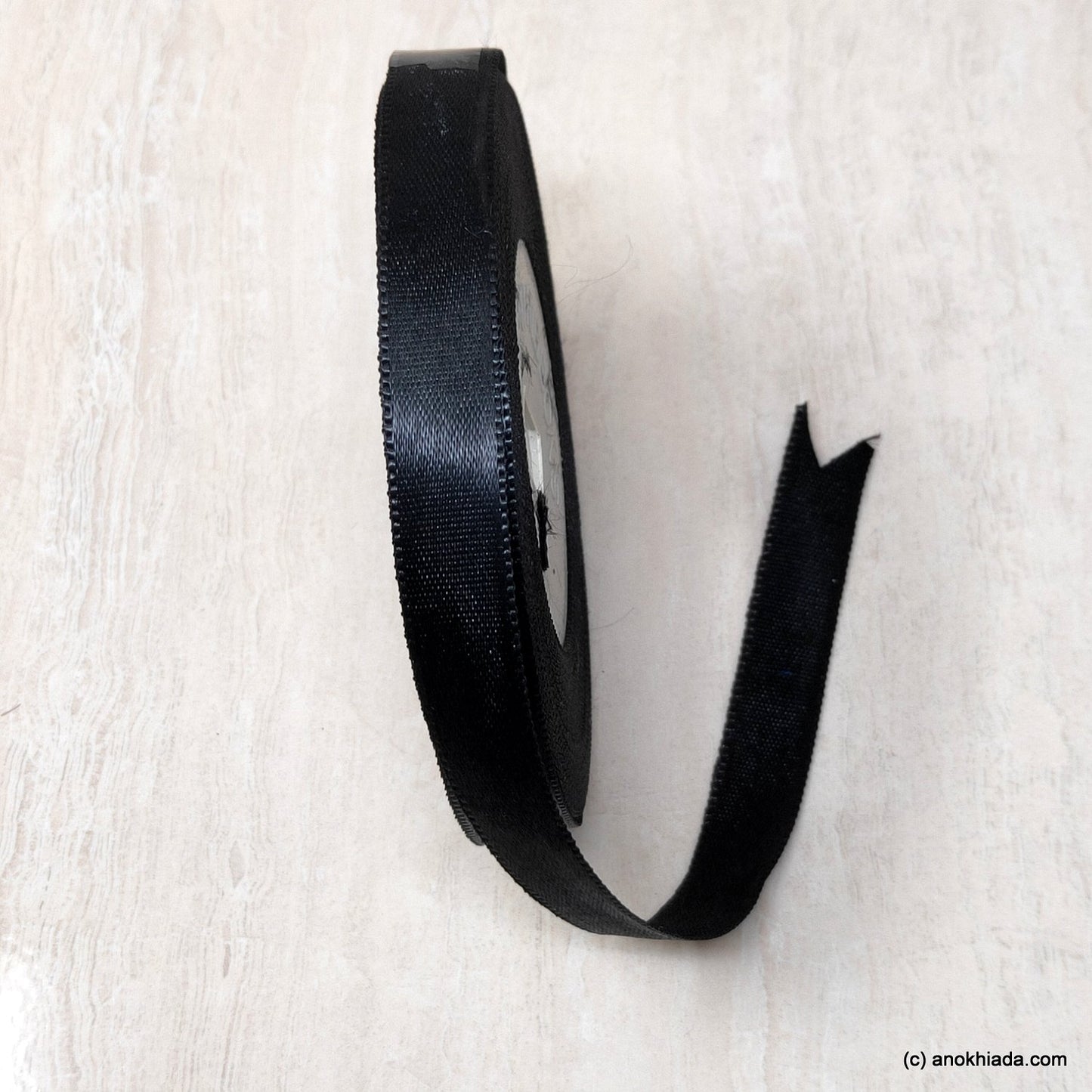 Anokhi Ada 12.5mm (Half inch) Black Double Side Satin Ribbon (Ribbon-049)