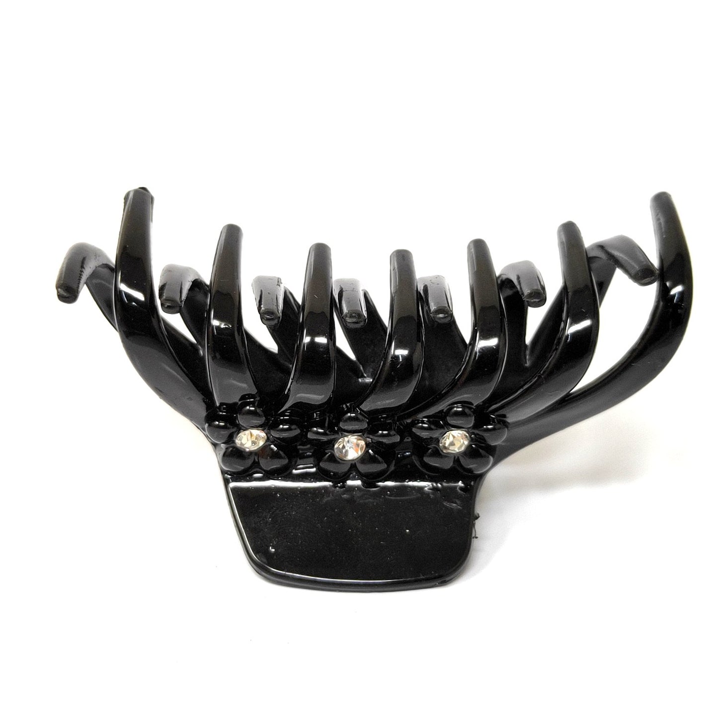 Rhinestone Studded Large Unbreakable Plastic Hair Clutcher for Girls and Women (Black, ZA-25)