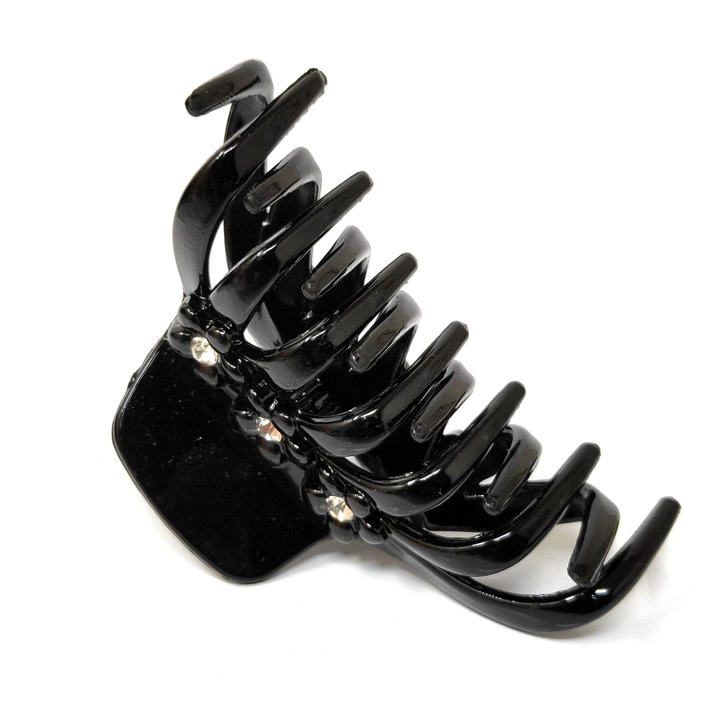 Rhinestone Studded Large Unbreakable Plastic Hair Clutcher for Girls and Women (Black, ZA-25)