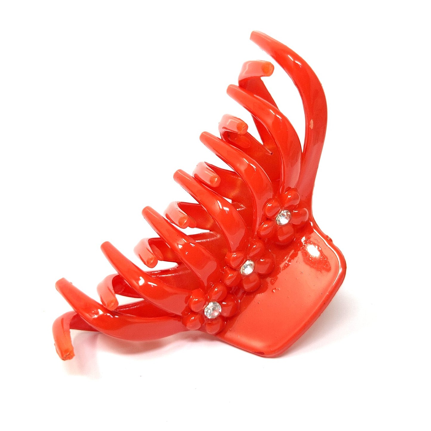 Rhinestone Studded Large Unbreakable Plastic Hair Clutcher for Girls and Women (Orange, ZA-26C)