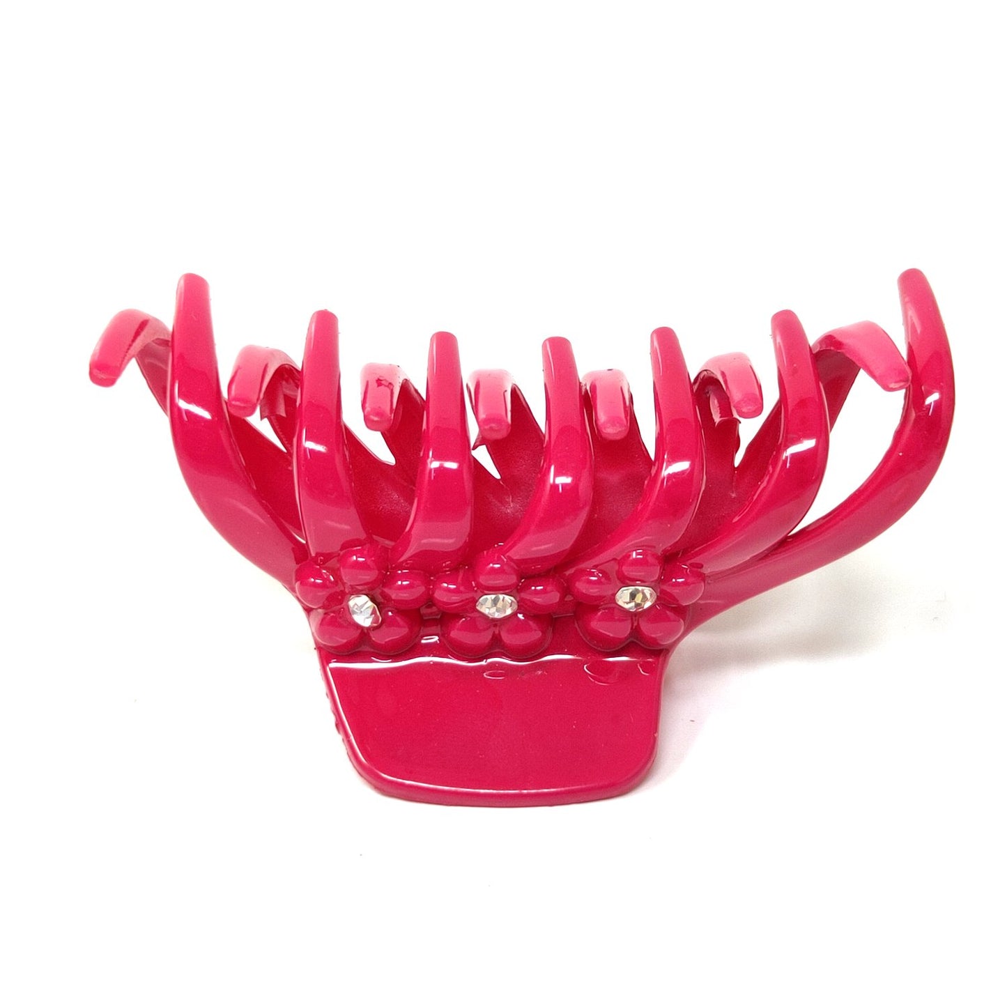 Rhinestone Studded Large Unbreakable Plastic Hair Clutcher for Girls and Women (Hot Pink, ZA-26D)
